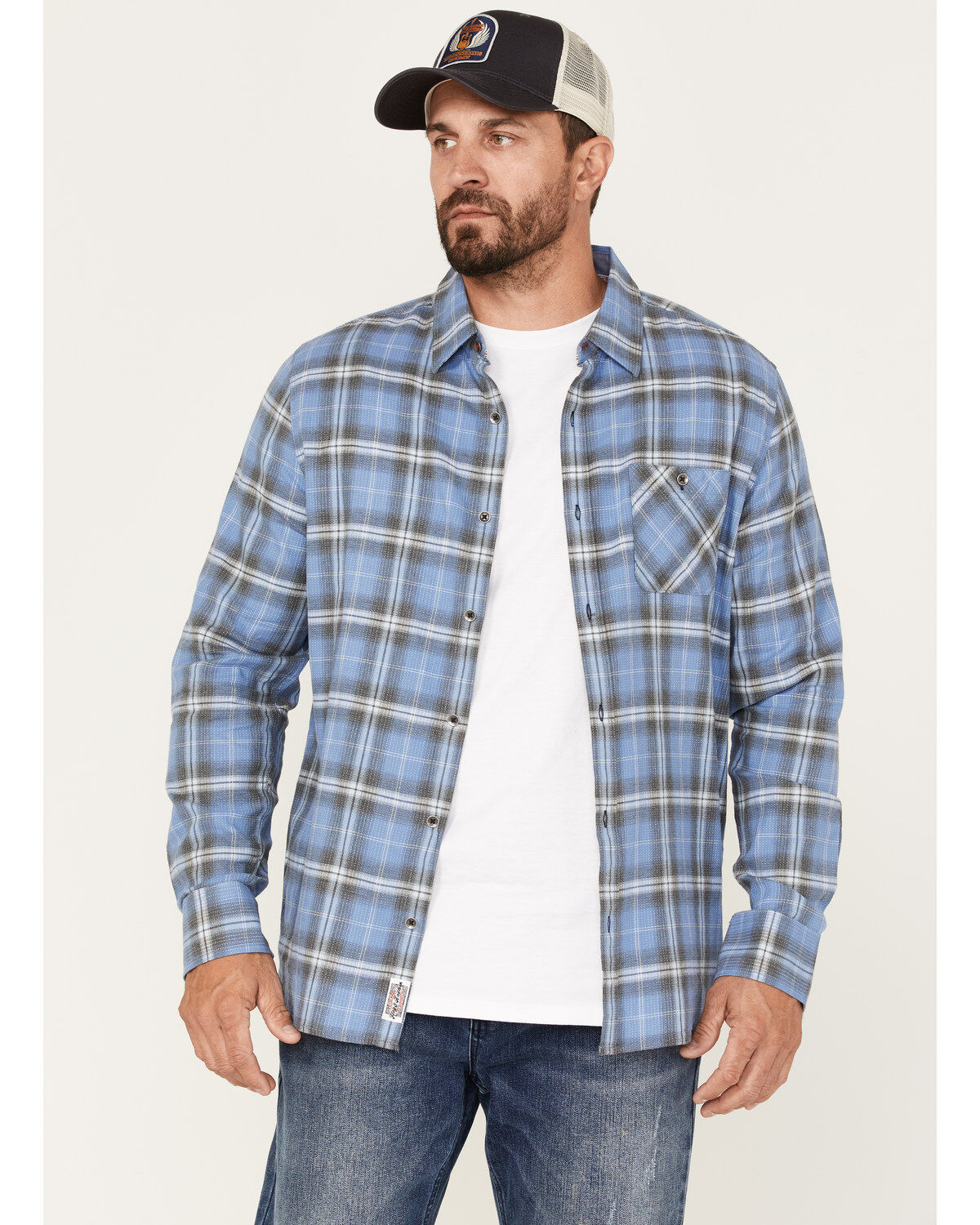 Flag & Anthem Men's Willcox Vintage Wash Plaid Print Long Sleeve Button Down Shirt