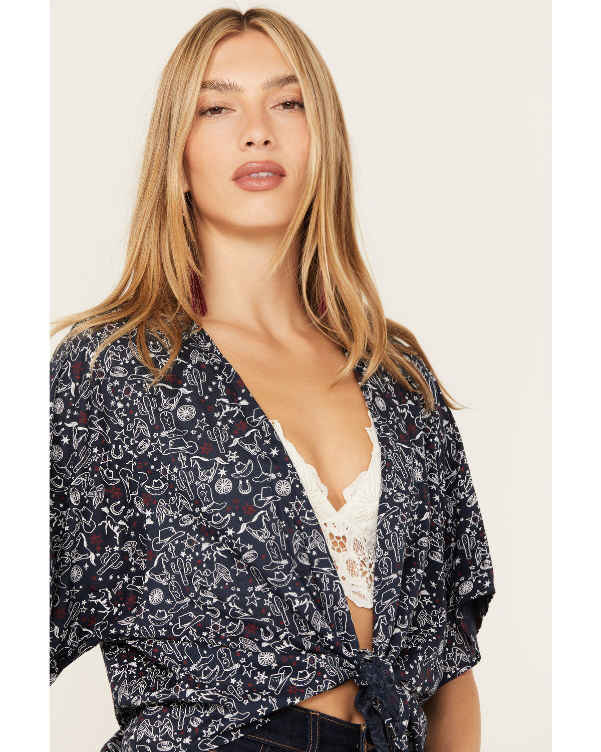 Ariat Women's Howdy Print Short Sleeve Tie Front Wrap