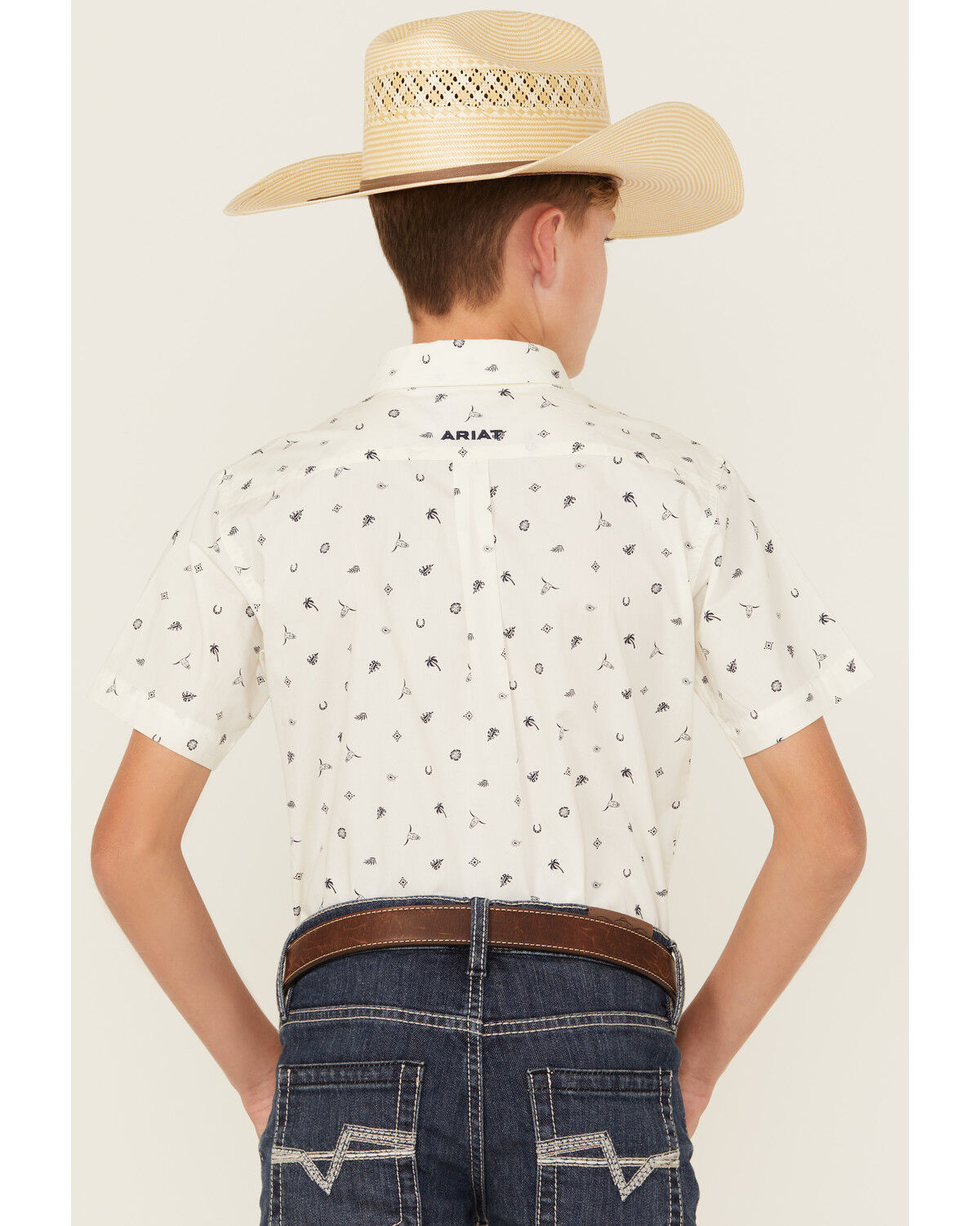 Ariat Boys' Conversation Print Short Sleeve Button-Down Western Shirt