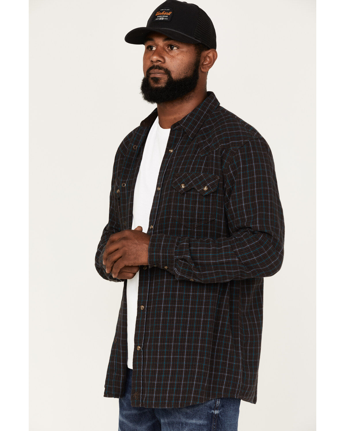 Moonshine Spirit Men's Cask Small Plaid Print Snap Western Flannel Shirt