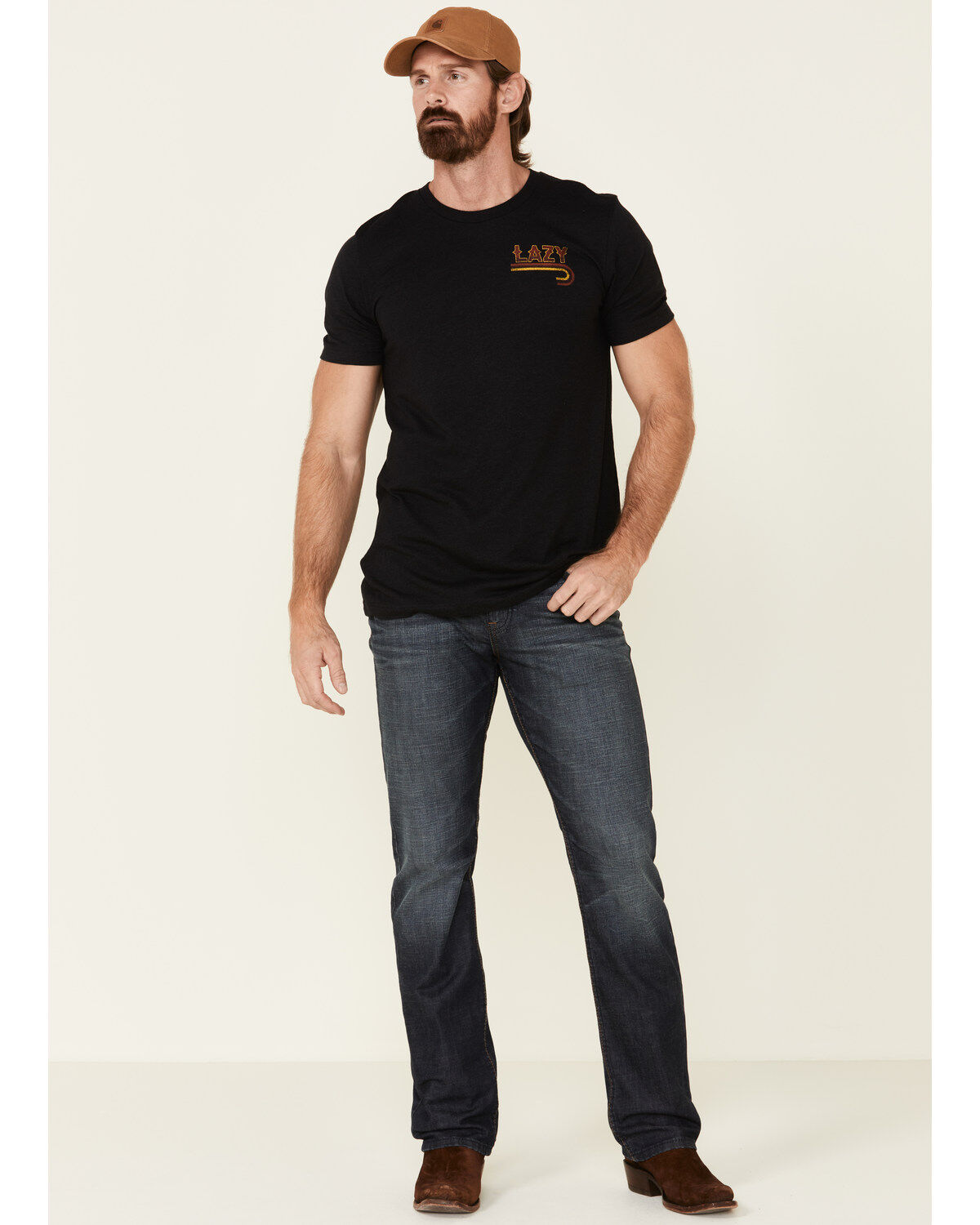 Lazy J Ranch Wear Men's Black Fire J Ranch Logo Graphic T-Shirt