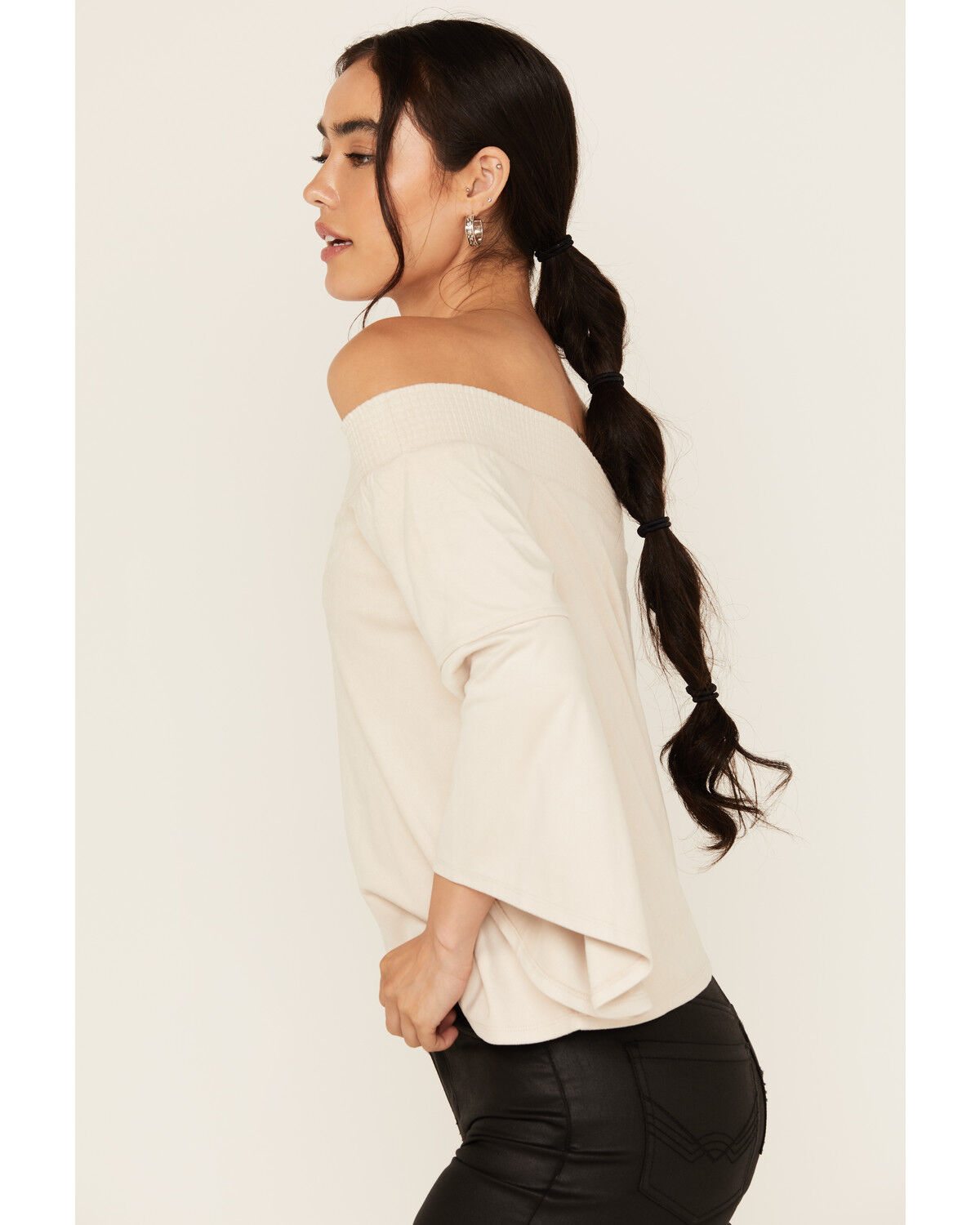 Shyanne Women's Solid Faux Suede Off The Shoulder Long Sleeve Shirt