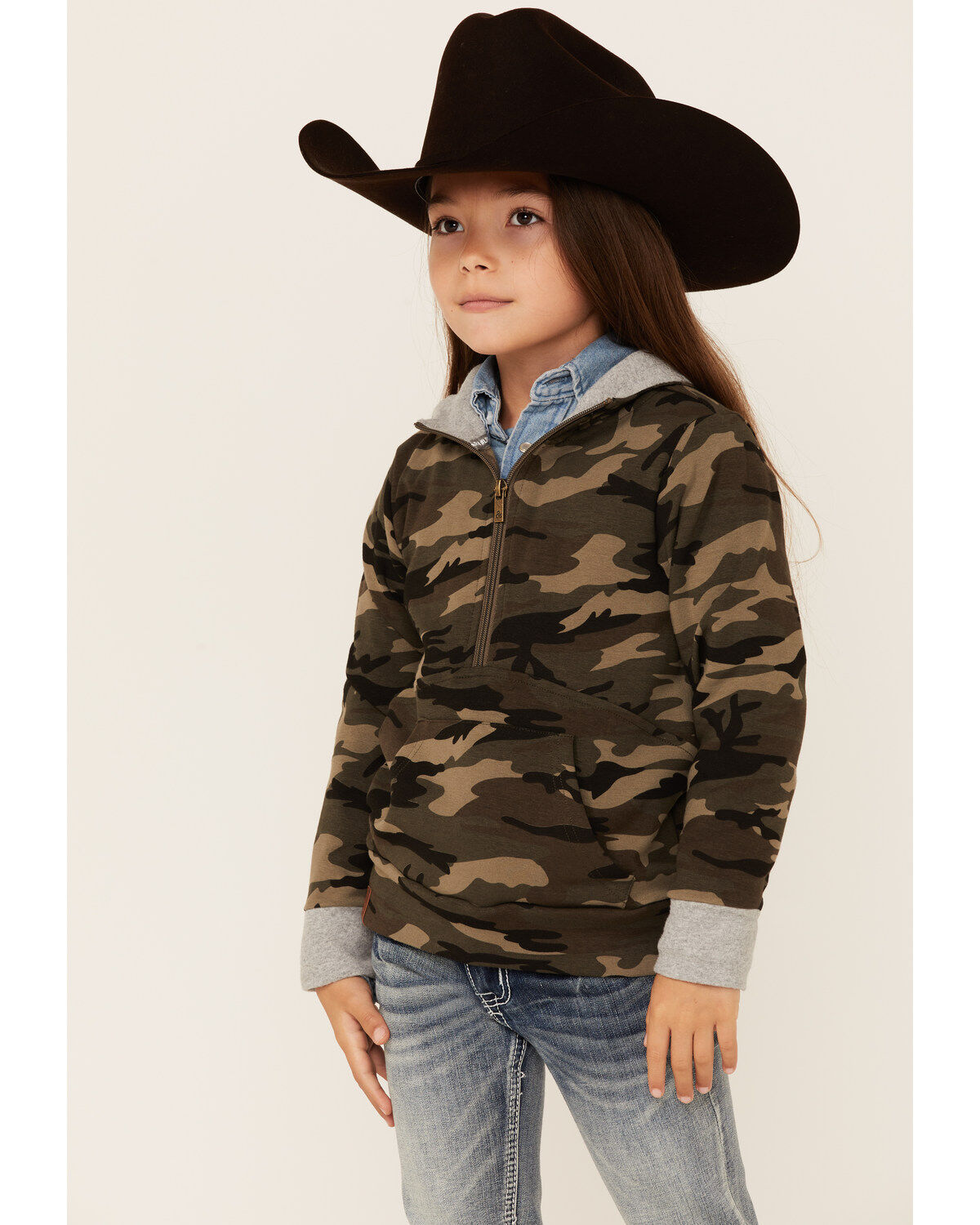 Ampersand Avenue Girls' Multi Camo Print 1/4 Zip Pullover