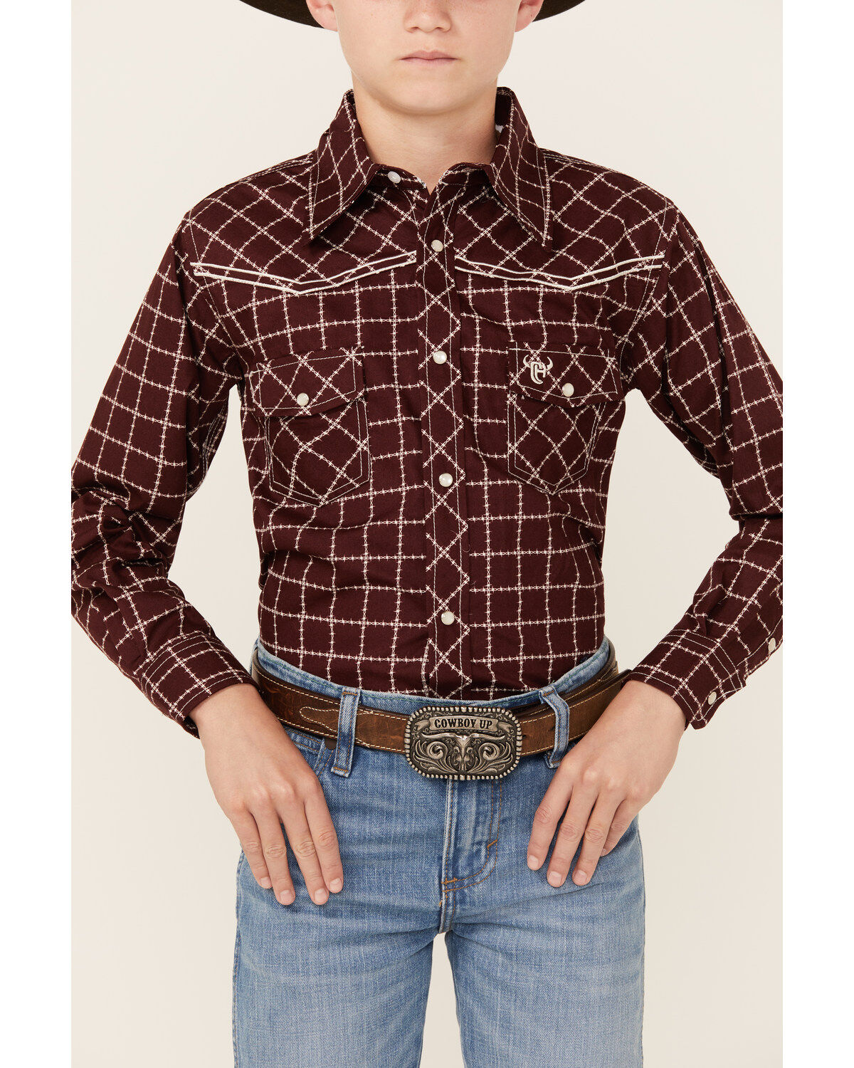 Cowboy Hardware Boys' Barbed Wire Long Sleeve Snap Western Shirt