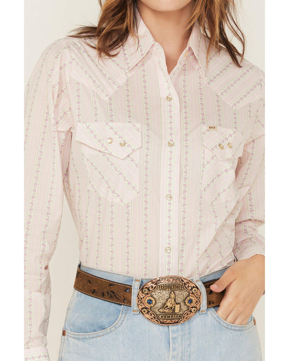 Cowboygirl by Jenna Paulette Women's Wallpaper Print Long Sleeve Pearl Snap Western Shirt
