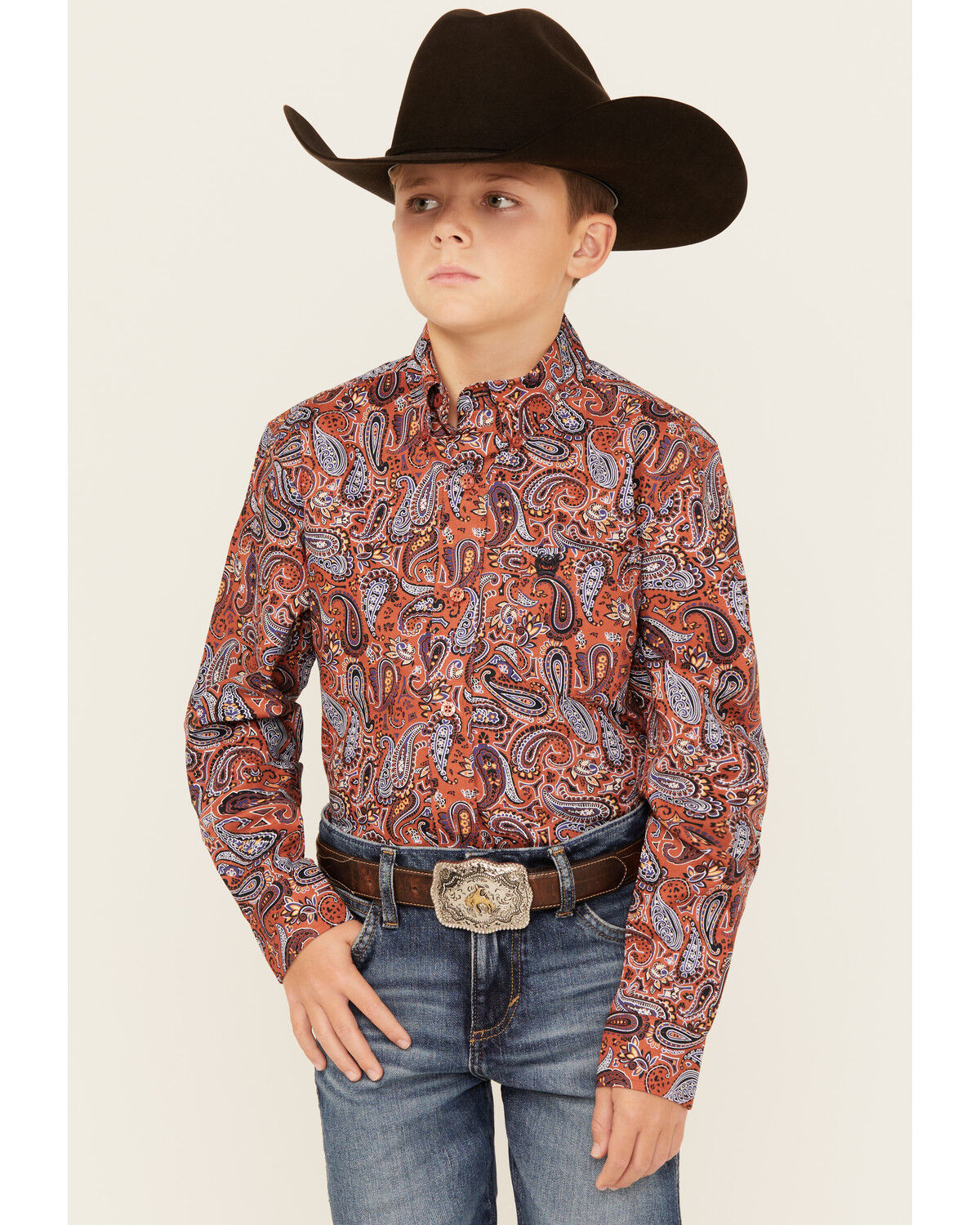 Cinch Boys' Paisley Print Long Sleeve Button-Down Western Shirt