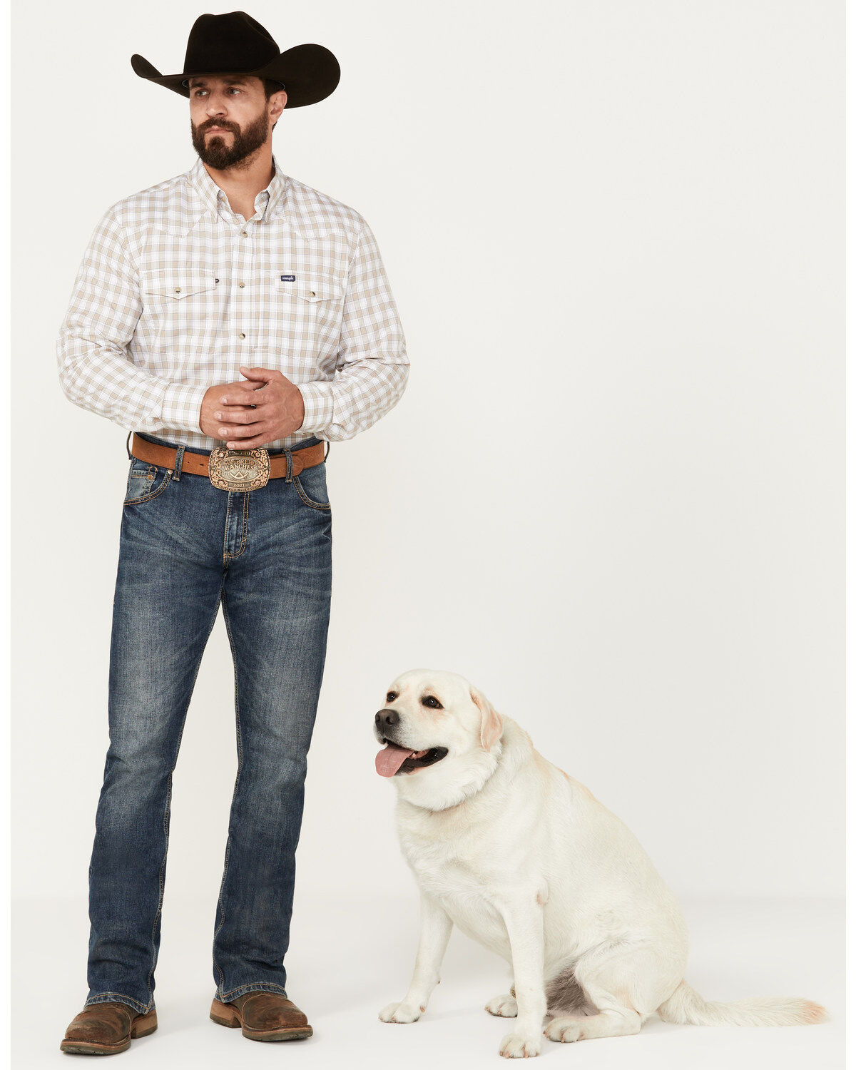 Wrangler Men's Plaid Print Long Sleeve Performance Snap Western Shirt