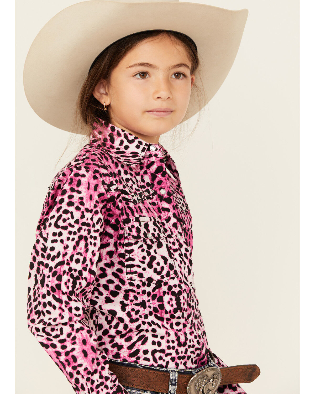 Cowgirl Hardware Girls' Leopard Print Long Sleeve Snap Western Shirt