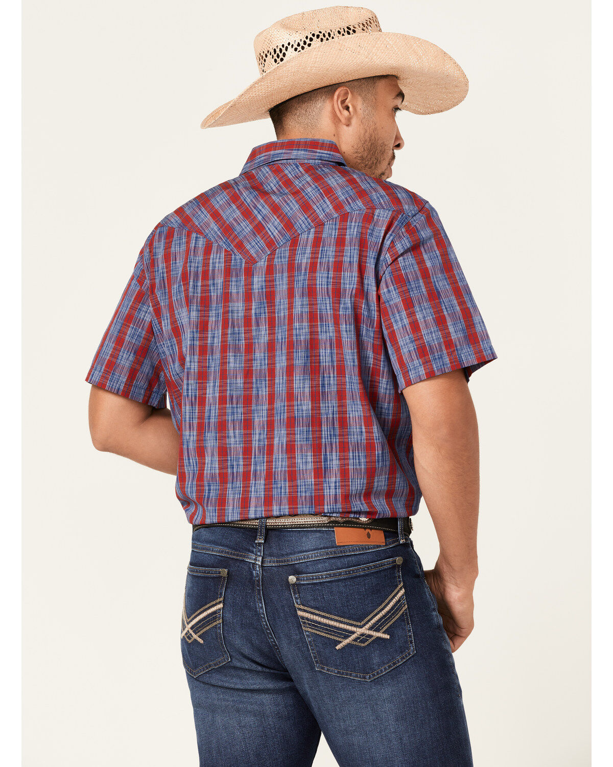 Moonshine Spirit Men's Roja Plaid Print Short Sleeve Snap Western Shirt