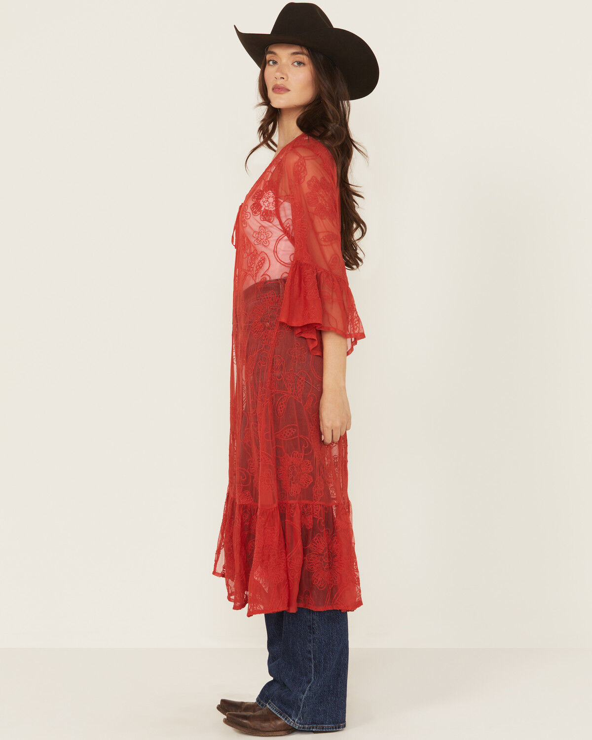 Shyanne Women's Tie-Front Embroidered Mesh Kimono