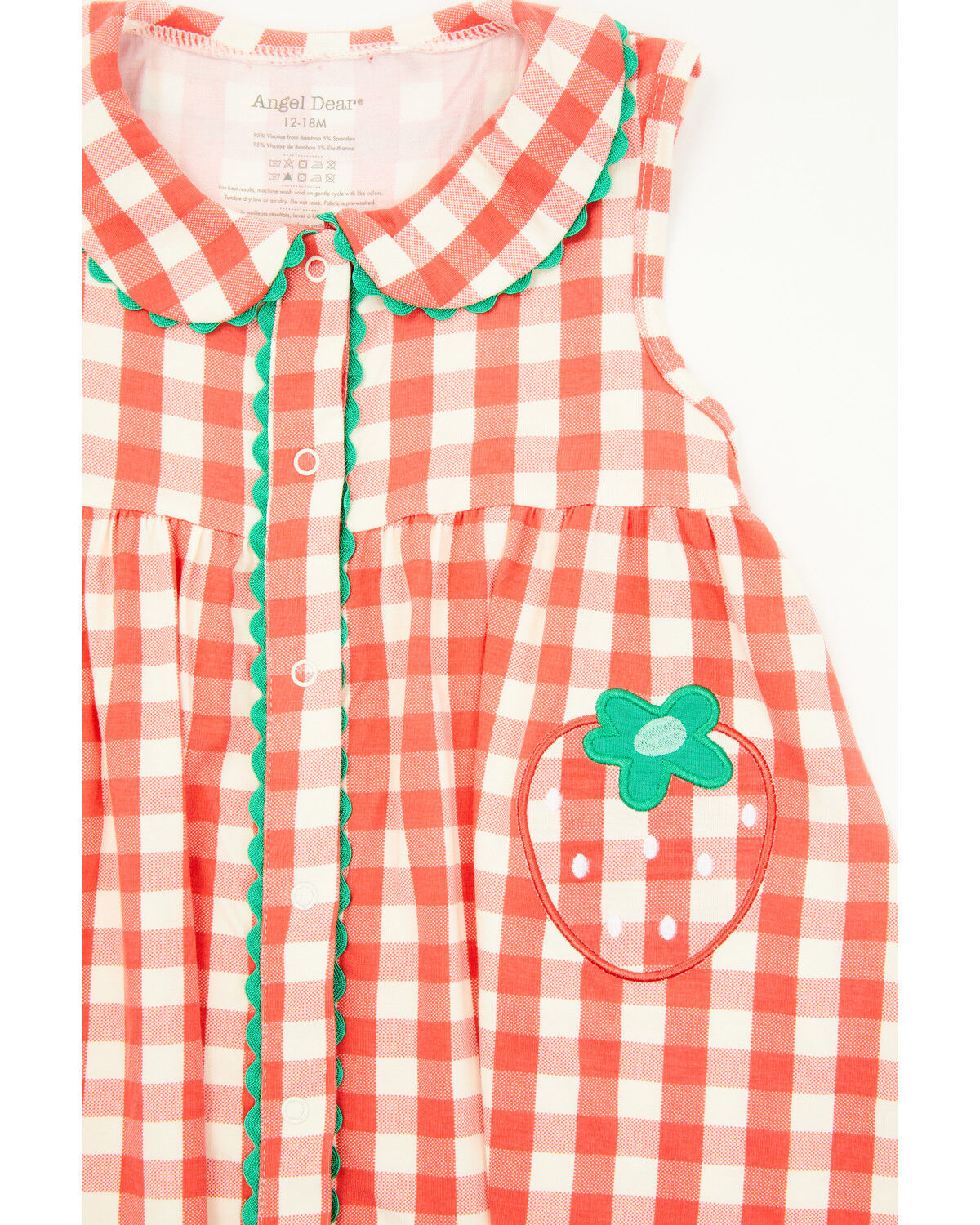 Angel Dear infant Girls' Strawberry Gingham Sleeveless Snap Dress And Diaper Set - 2 Piece