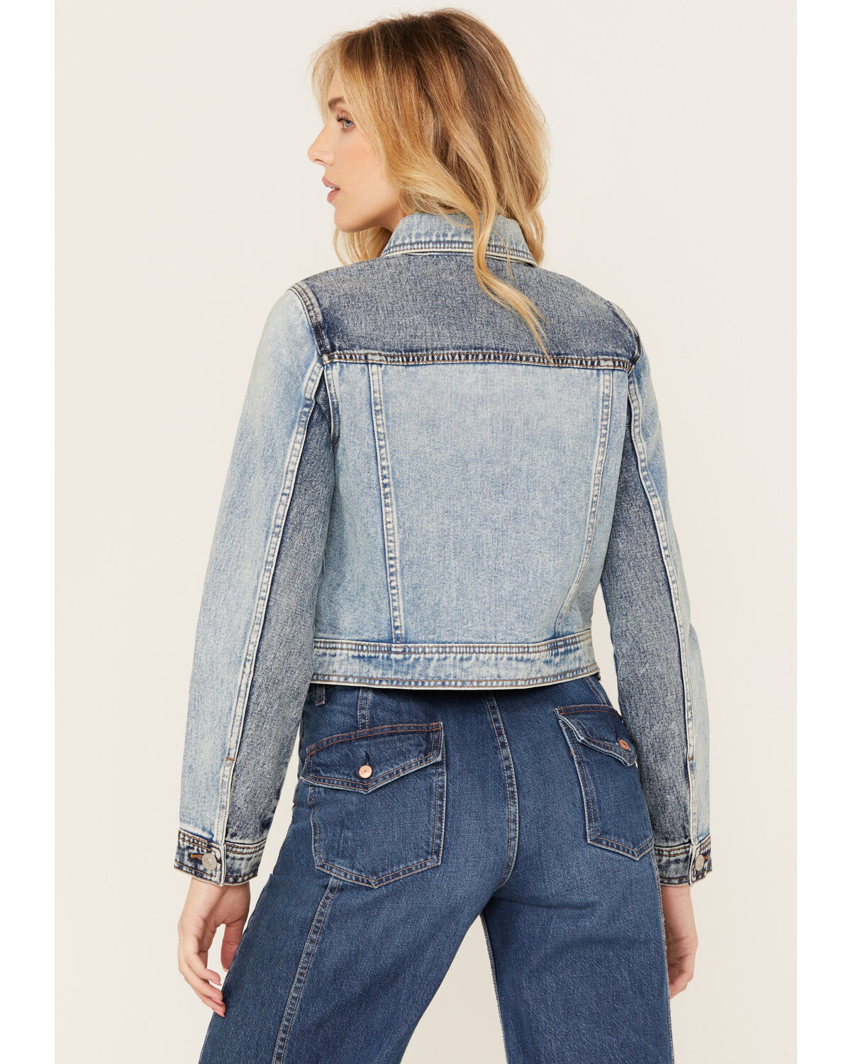 Cleo + Wolf Women's Light Wash Cropped Trucker Denim Jacket
