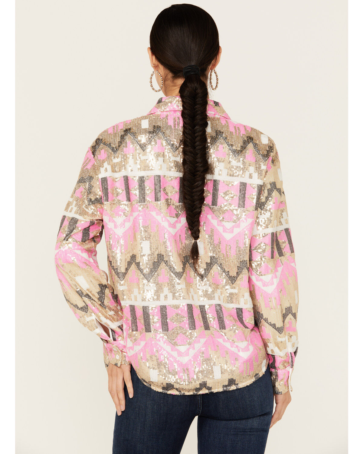 Mainstrip Women's Sequins Long Sleeve Button-Down Shacket