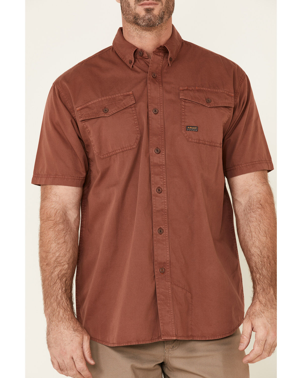 Ariat Men's Henna Solid Rebar Washed Twill Short Sleeve Button Down Work Shirt