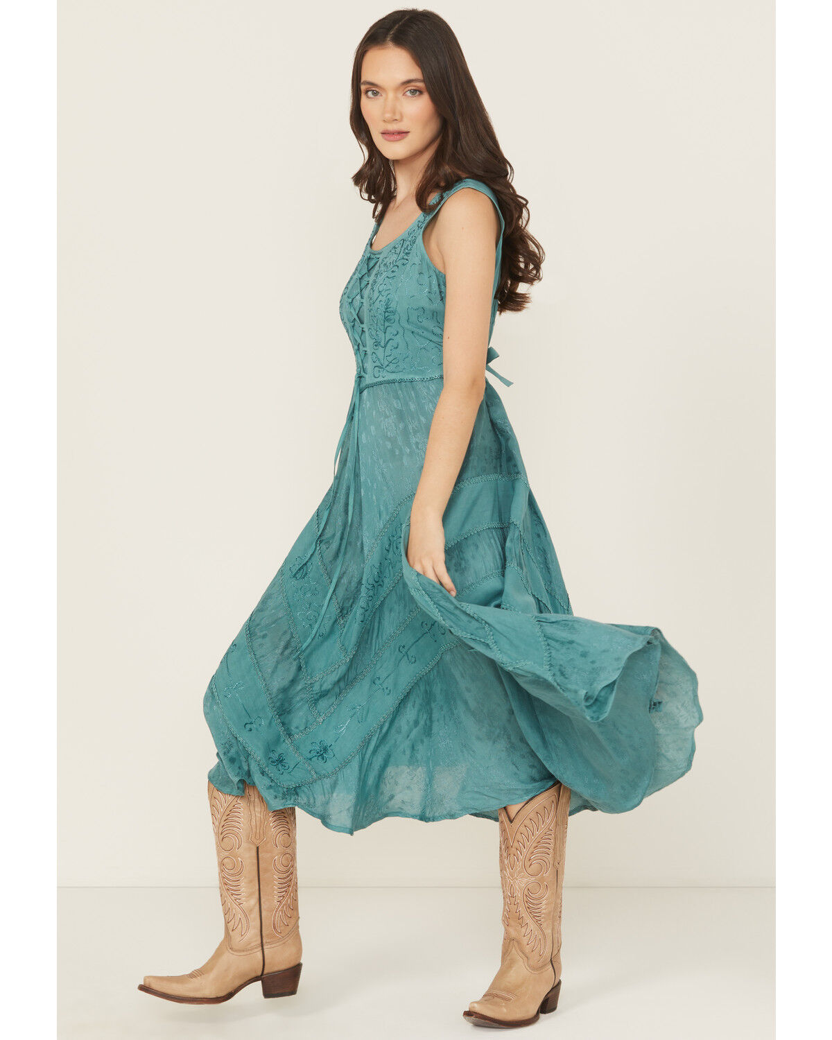 Scully Women's Lace-Up Jacquard Midi Dress