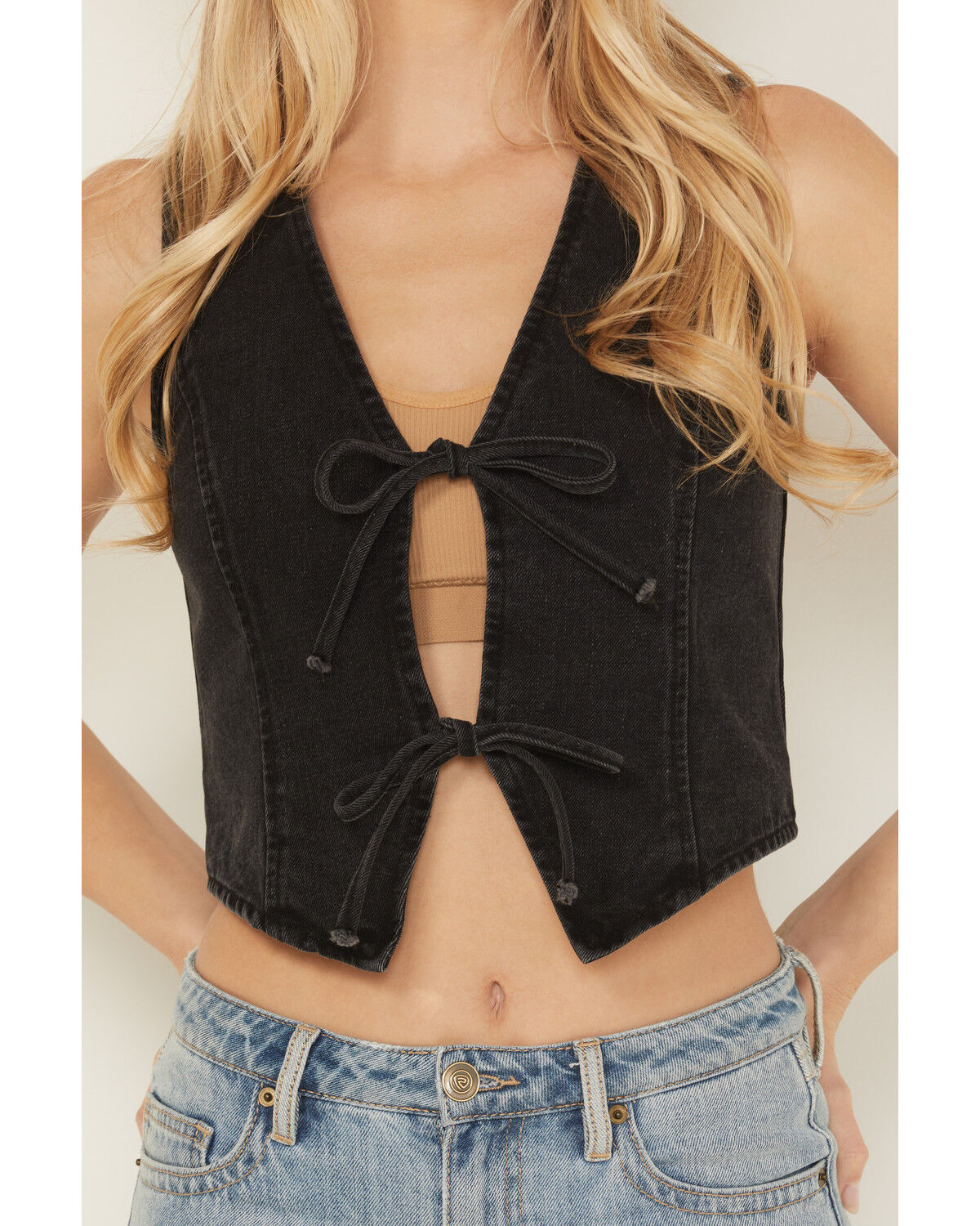 Ashley Vintage Charm by 26 International Women's Bow Tie Denim Vest