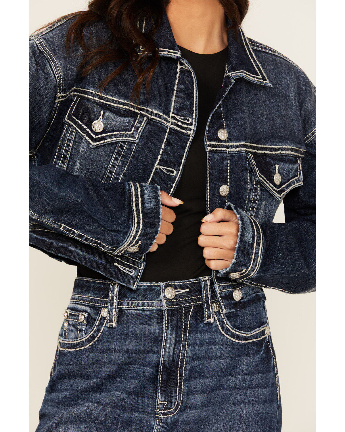 Miss Me Women's Dark Wash Cropped Denim Jacket