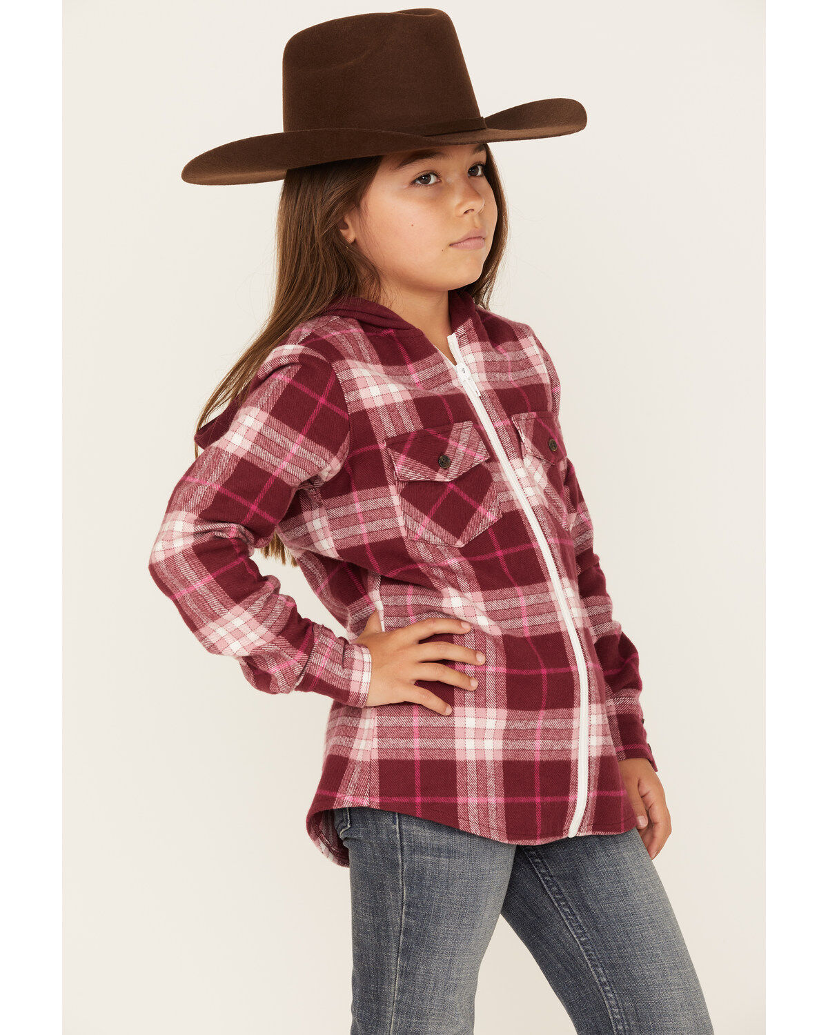 Shyanne Girls' Port Plaid Print Long Sleeve Zip Flannel Shacket