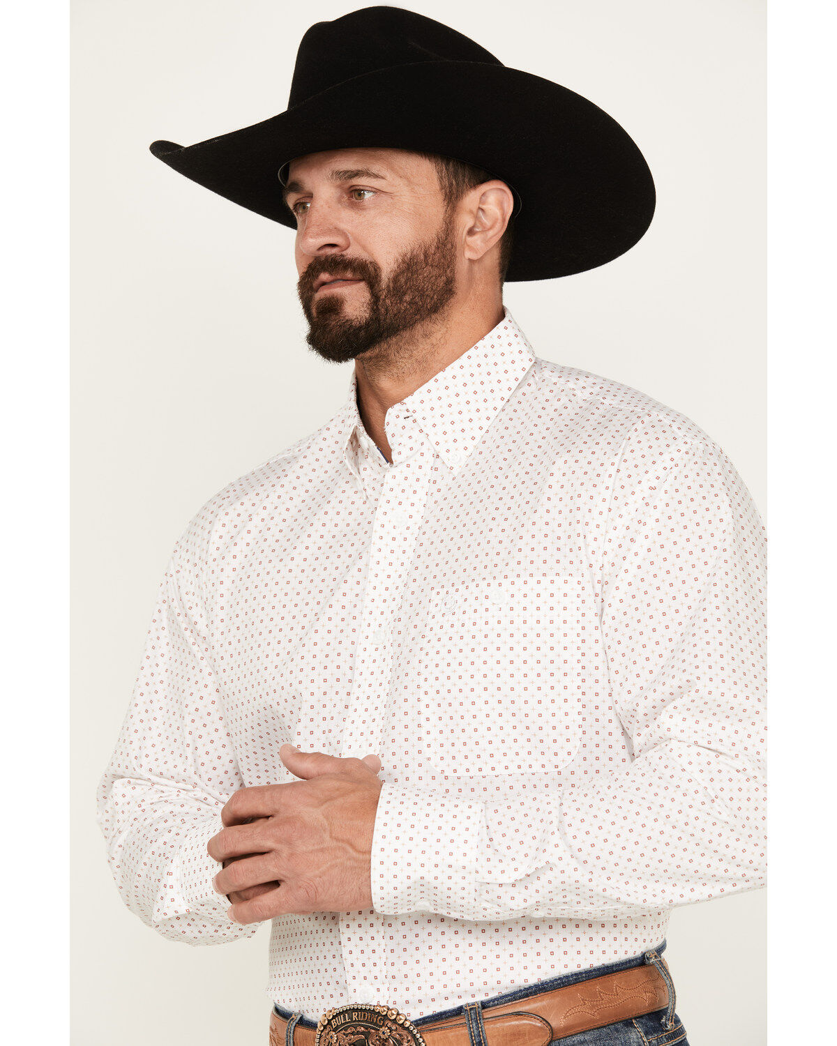 George Strait by Wrangler Men's Geo Print Long Sleeve Button-Down Shirt