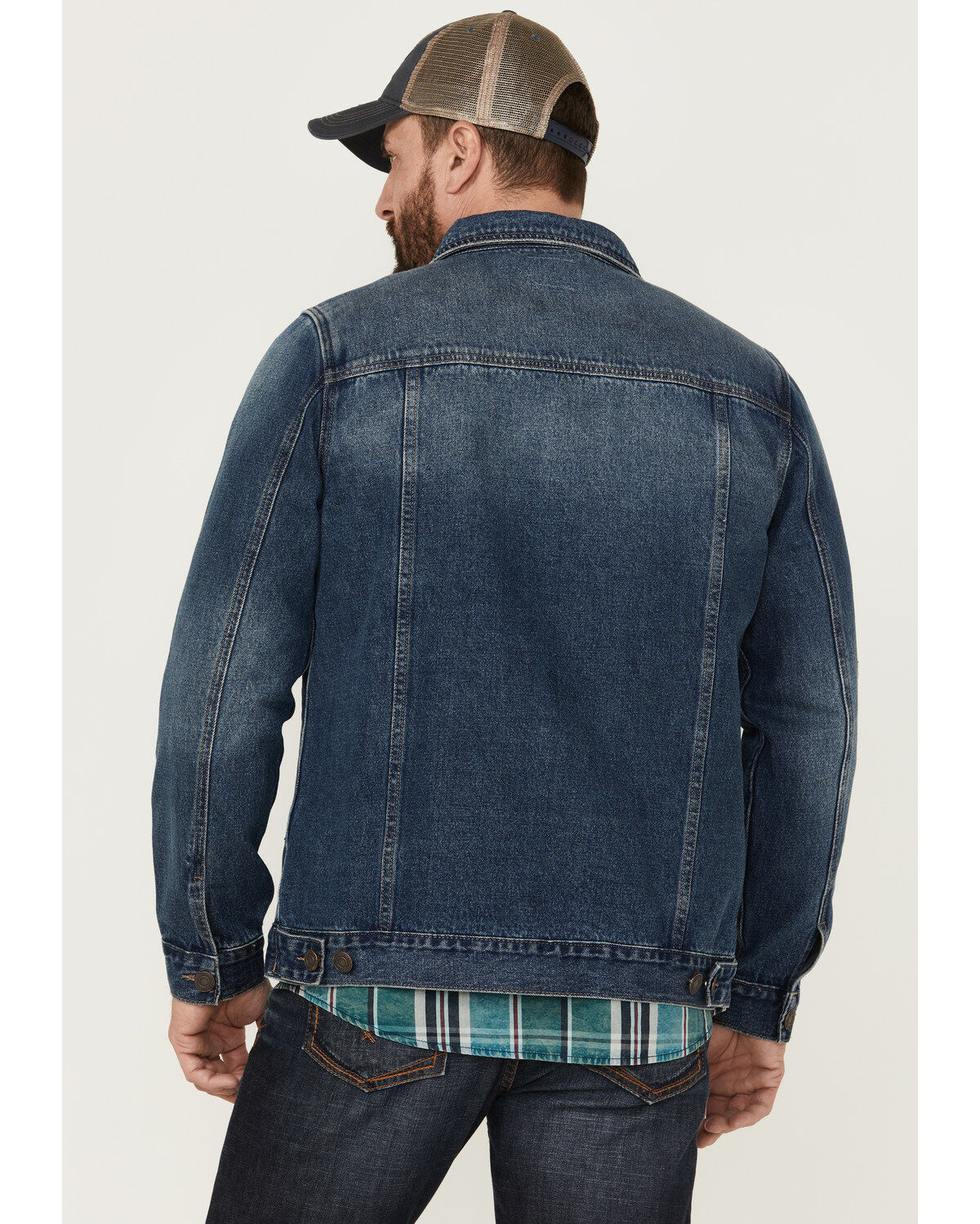 Moonshine Spirit Men's Dark Wash Button-Front Unlined Denim Trucker Jacket