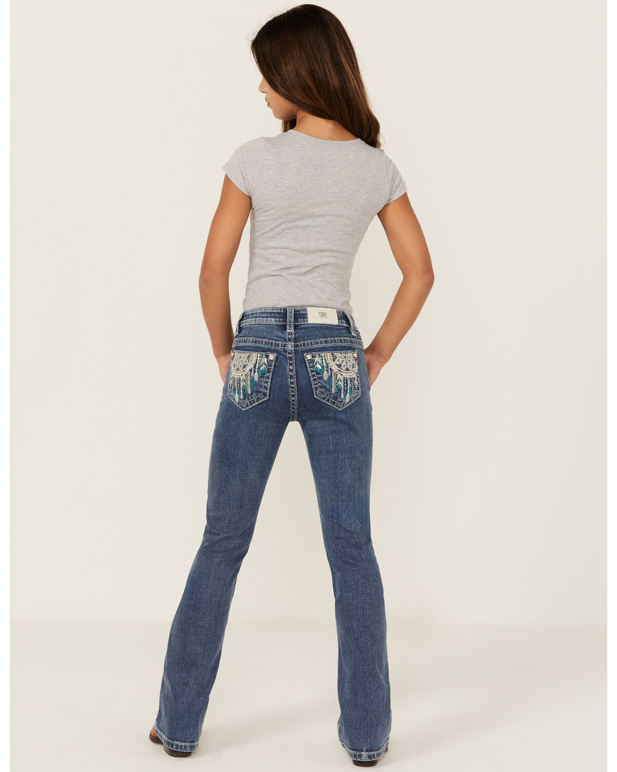 Miss Me Girls' Dark Wash Dreamcatcher Bootcut Stretch Denim Jeans