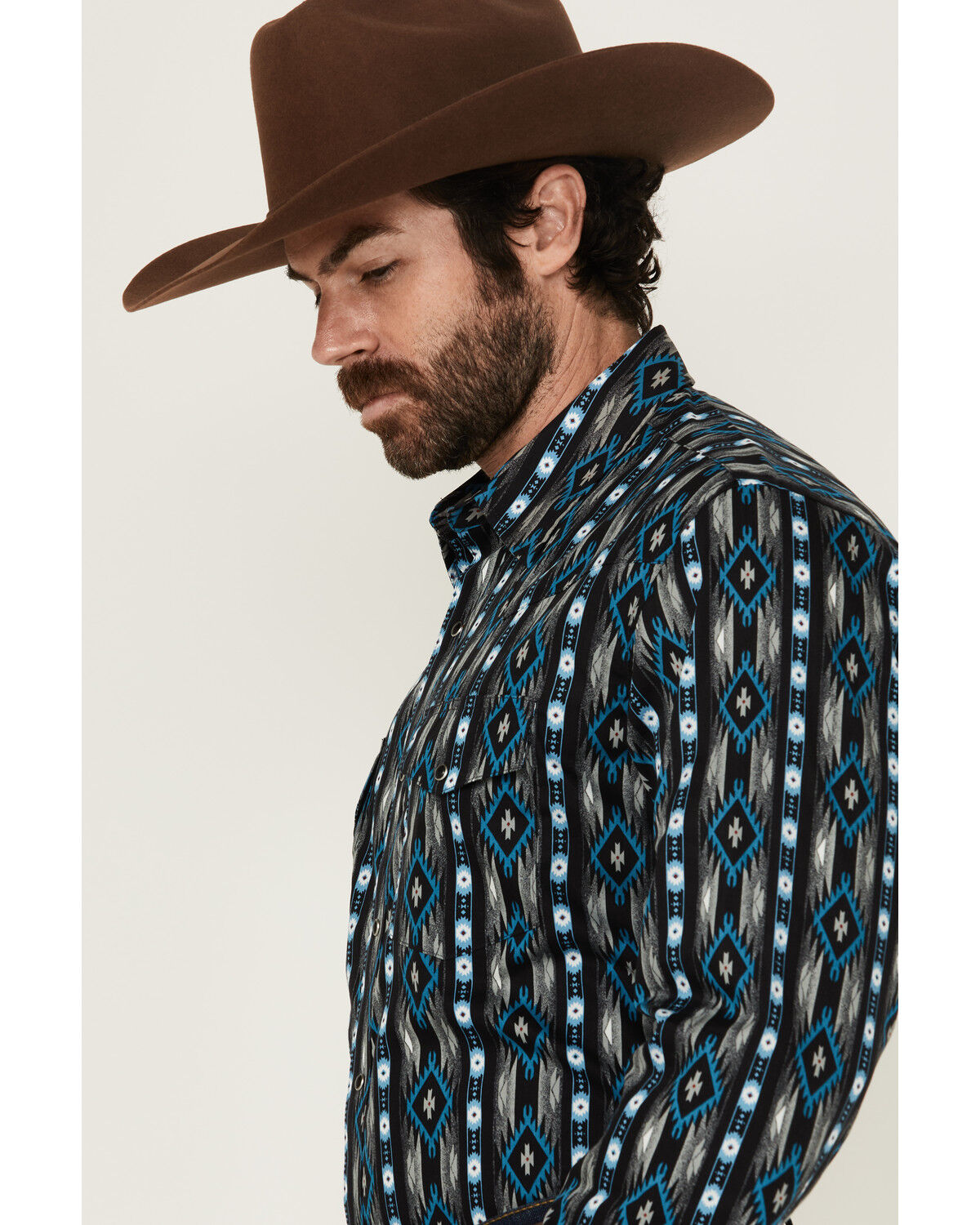 Wrangler Men's Checotah Southwestern Striped Long Sleeve Pearl Snap Western Shirt - Big