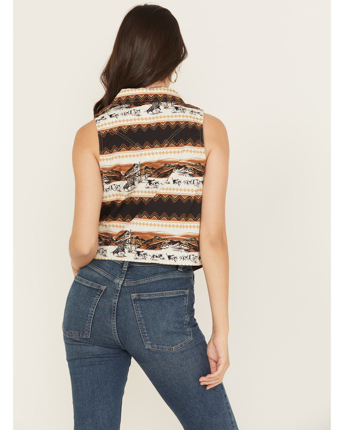 Wrangler Retro Women's Southwestern Print Sleeveless Button-Down Tie-Front Western Shirt