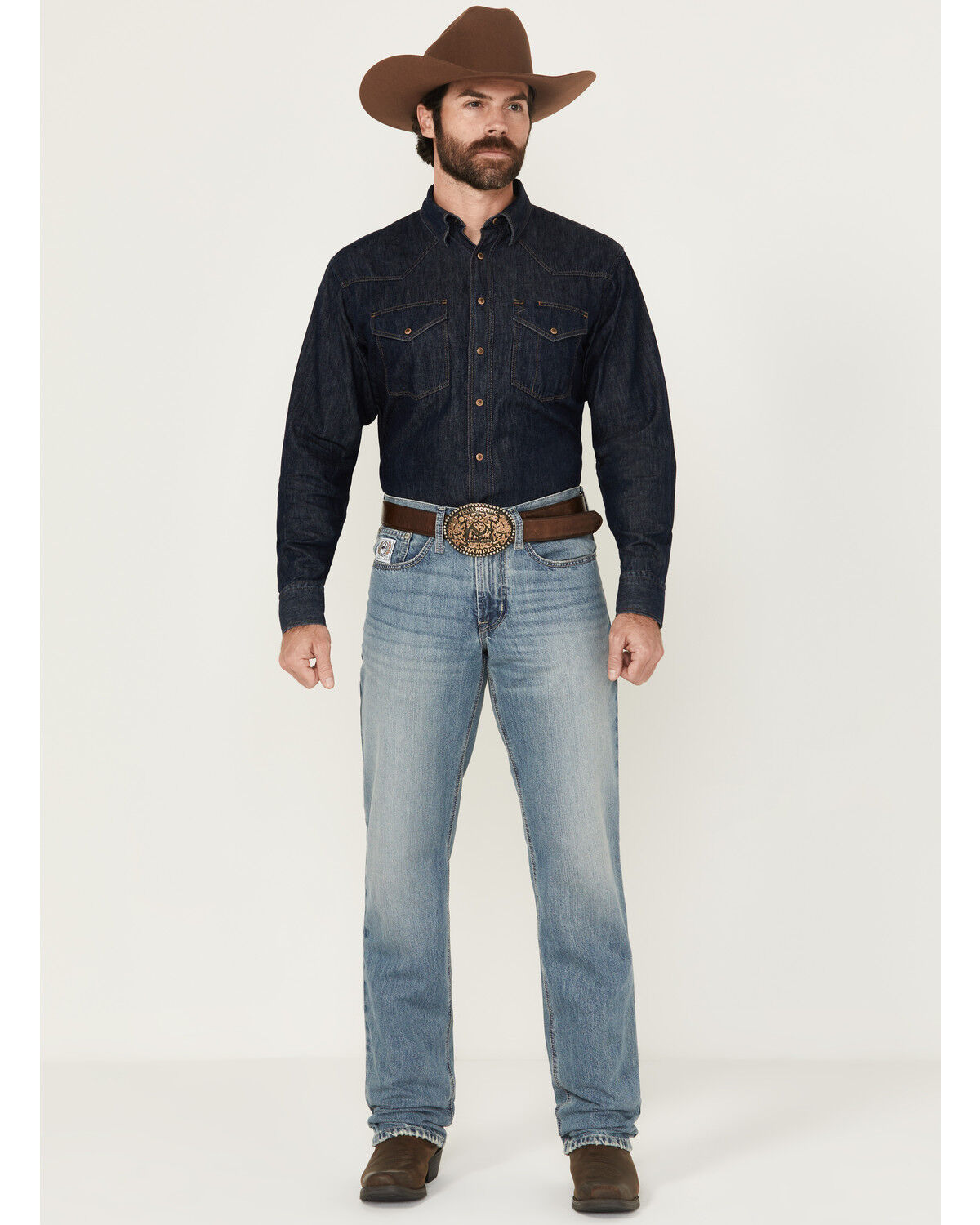 Cinch Men's White Label Medium Wash Relaxed Straight Rigid Denim Jeans