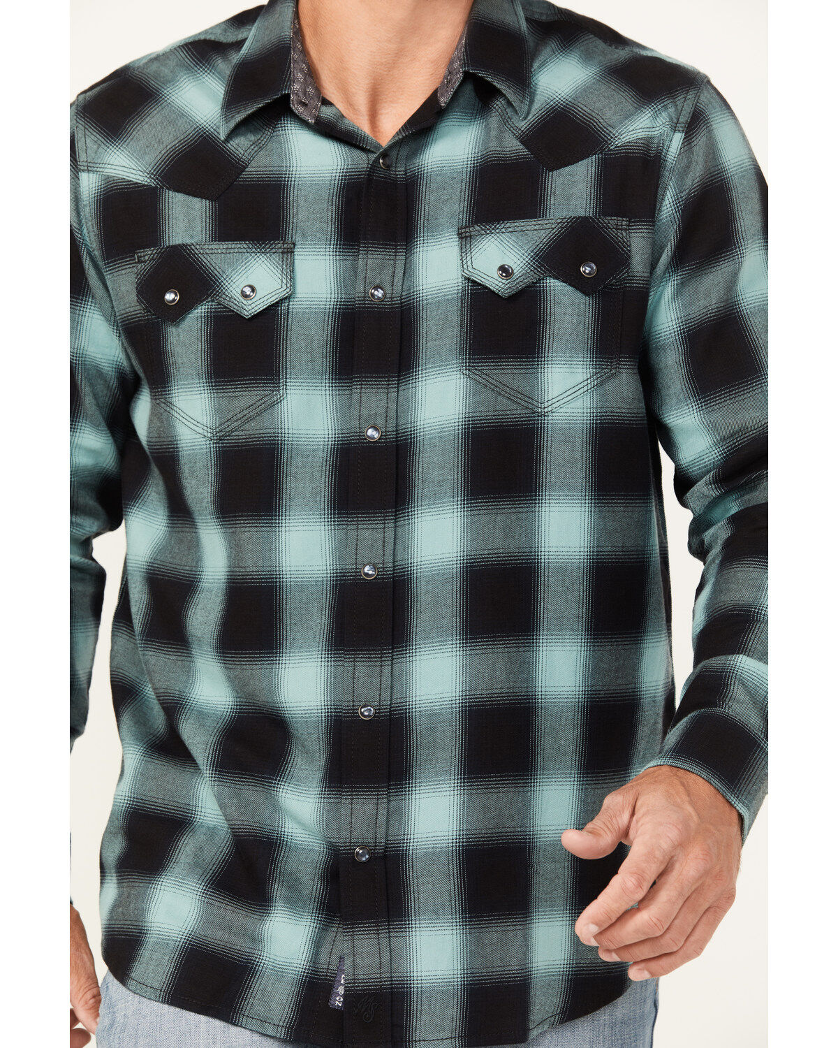 Moonshine Spirit Men's Ombre Plaid Print Long Sleeve Snap Western Shirt