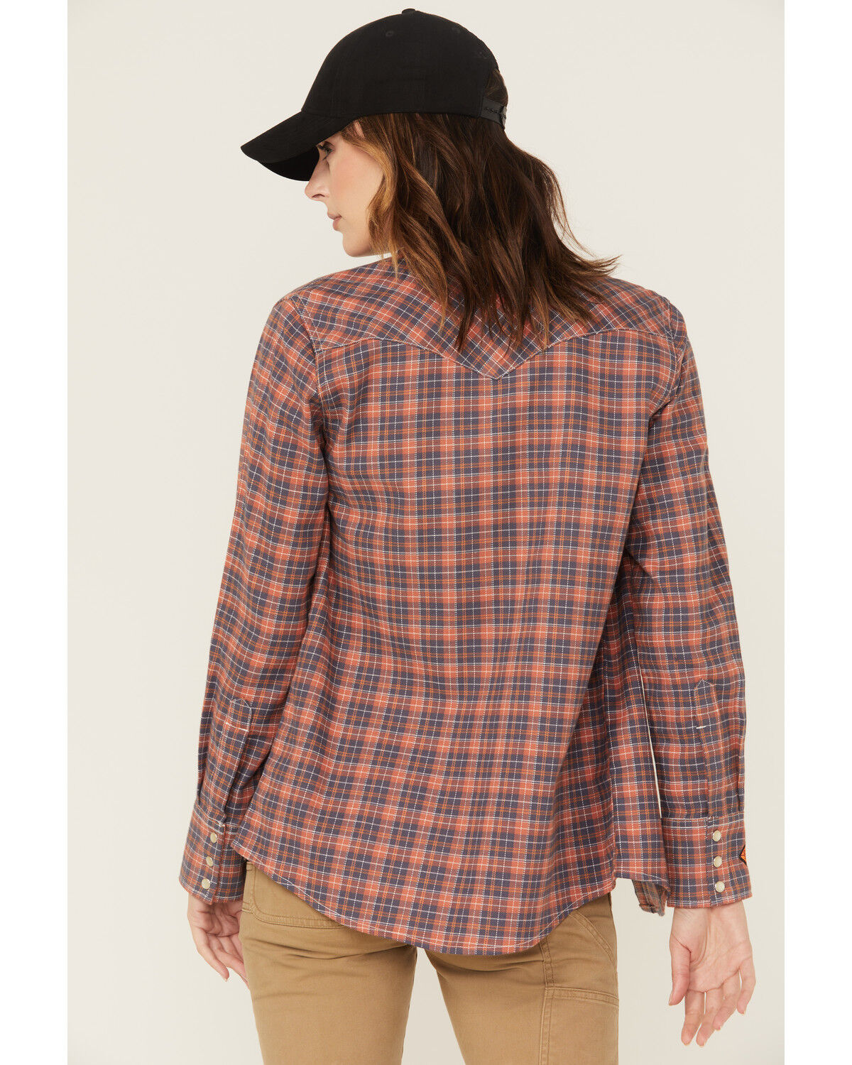 Wrangler Women's FR Plaid Print Long Sleeve Snap Work Shirt