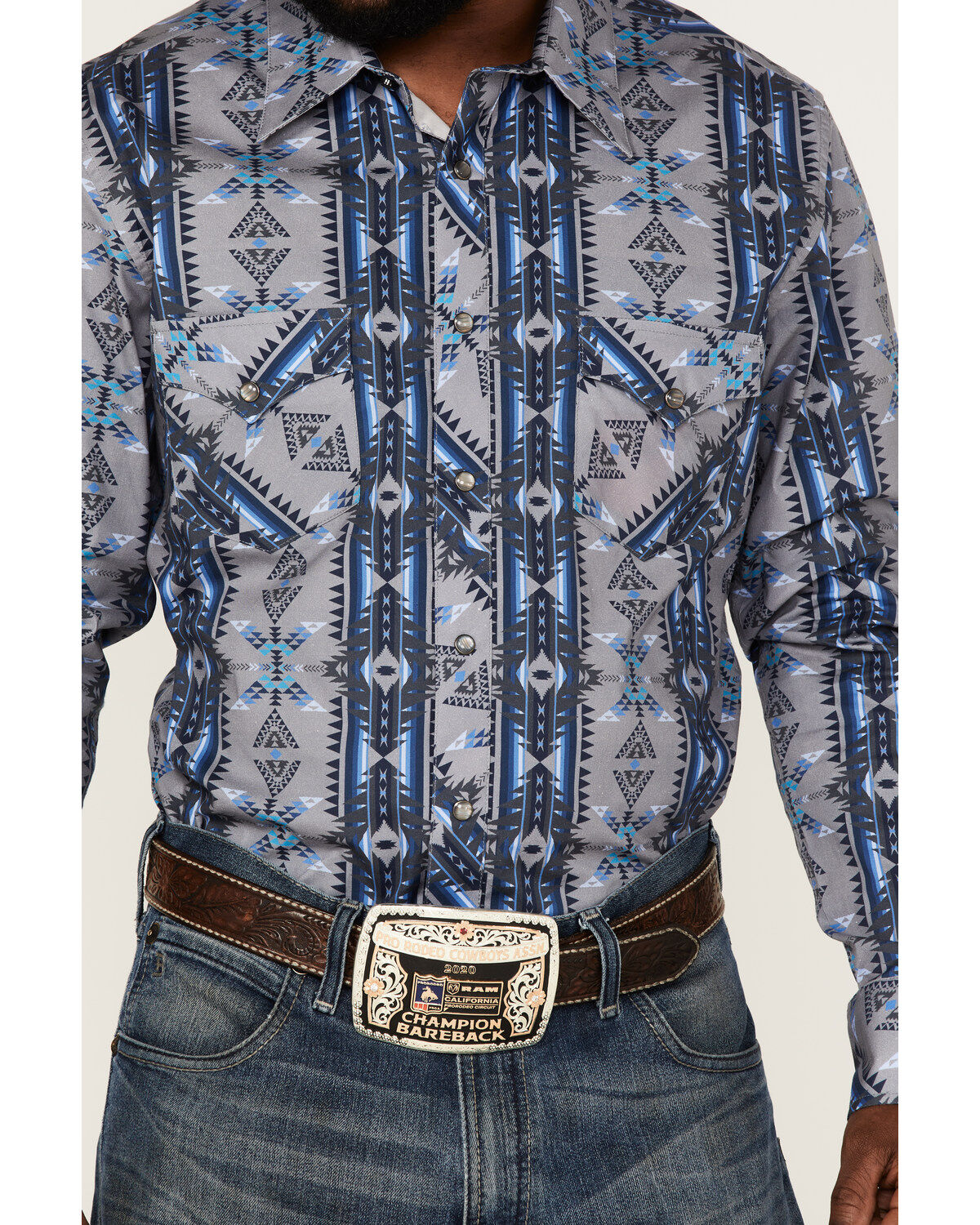 Rock & Roll Denim Men's Vertical Southwestern Stripe Long Sleeve Snap Western Shirt