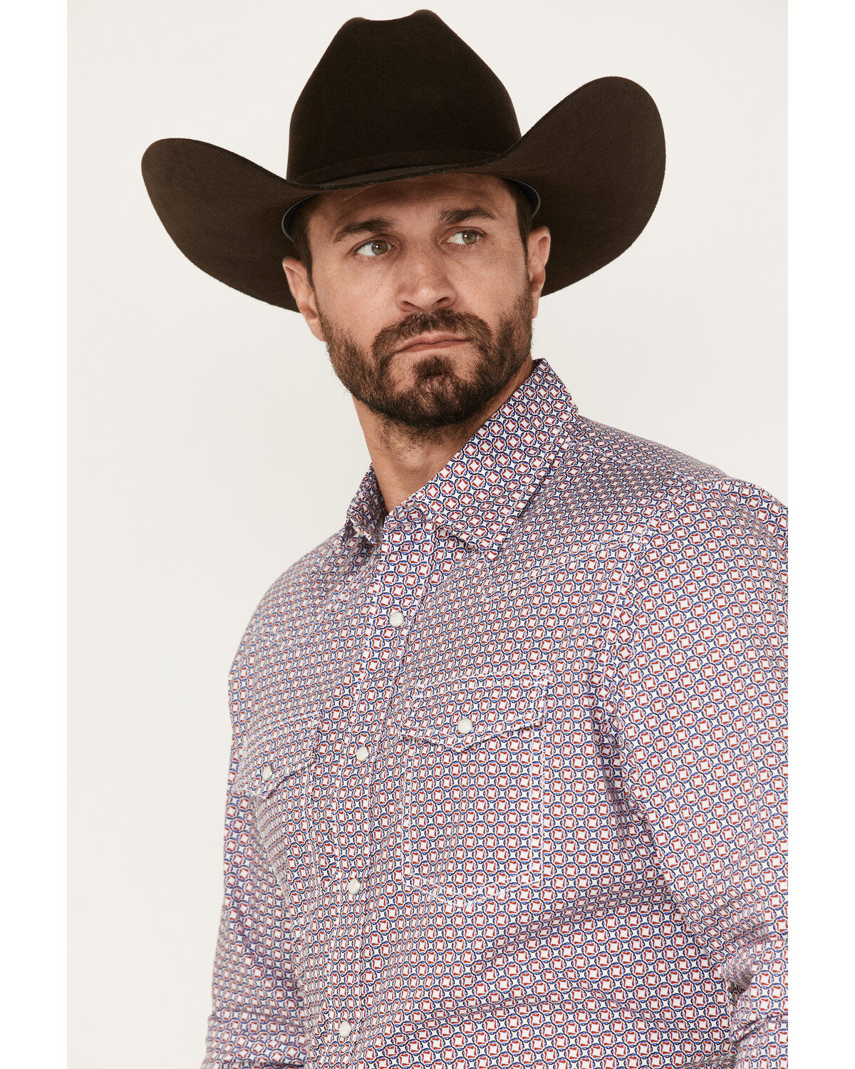 Wrangler 20x Men's Geo Medallion Print Long Sleeve Pearl Snap Western Shirt