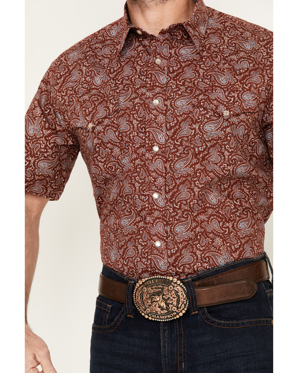 Roper Men's West Made Paisley Print Short Sleeve Snap Western Shirt