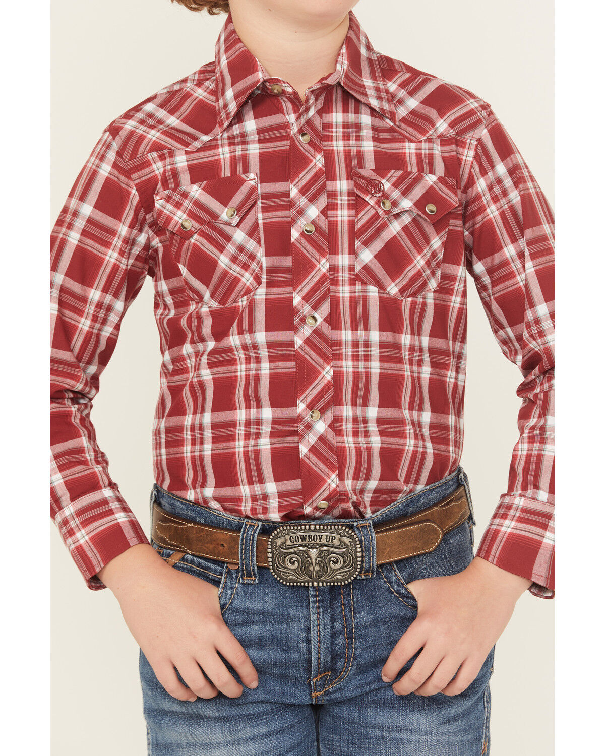 Wrangler Retro Boys' Plaid Print Long Sleeve Snap Western Shirt