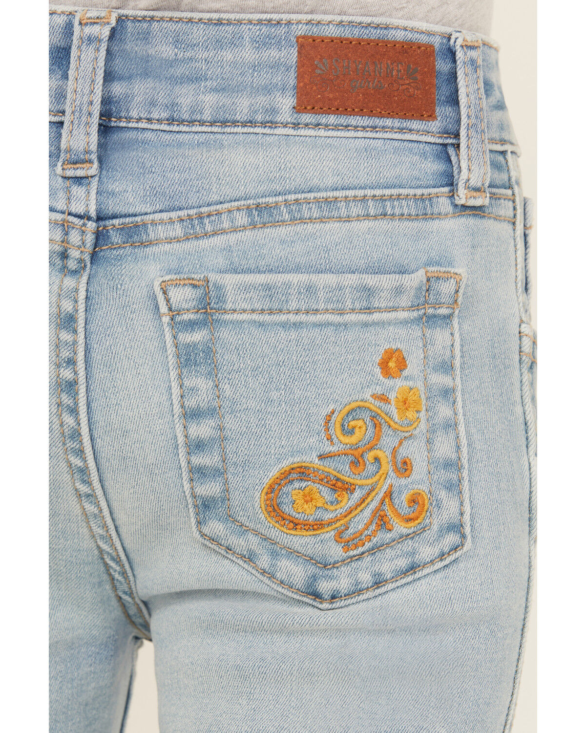 Shyanne Little Girls' Ophelia Floral Embroidered Light Wash Flare Stretch Denim Jeans