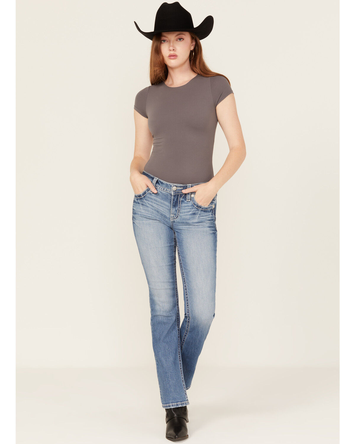 Miss Me Women's Medium Wash Dream Catcher Embroidered Mid Rise Bootcut Stretch Denim Jeans