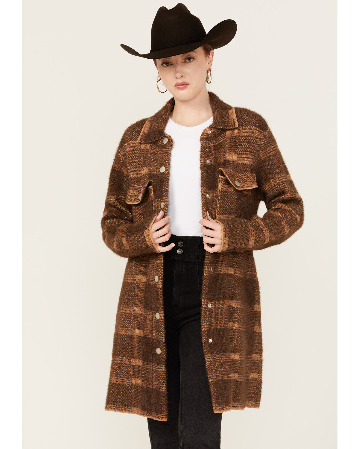 Panhandle Women's Plaid Print Knit Sweater Coat