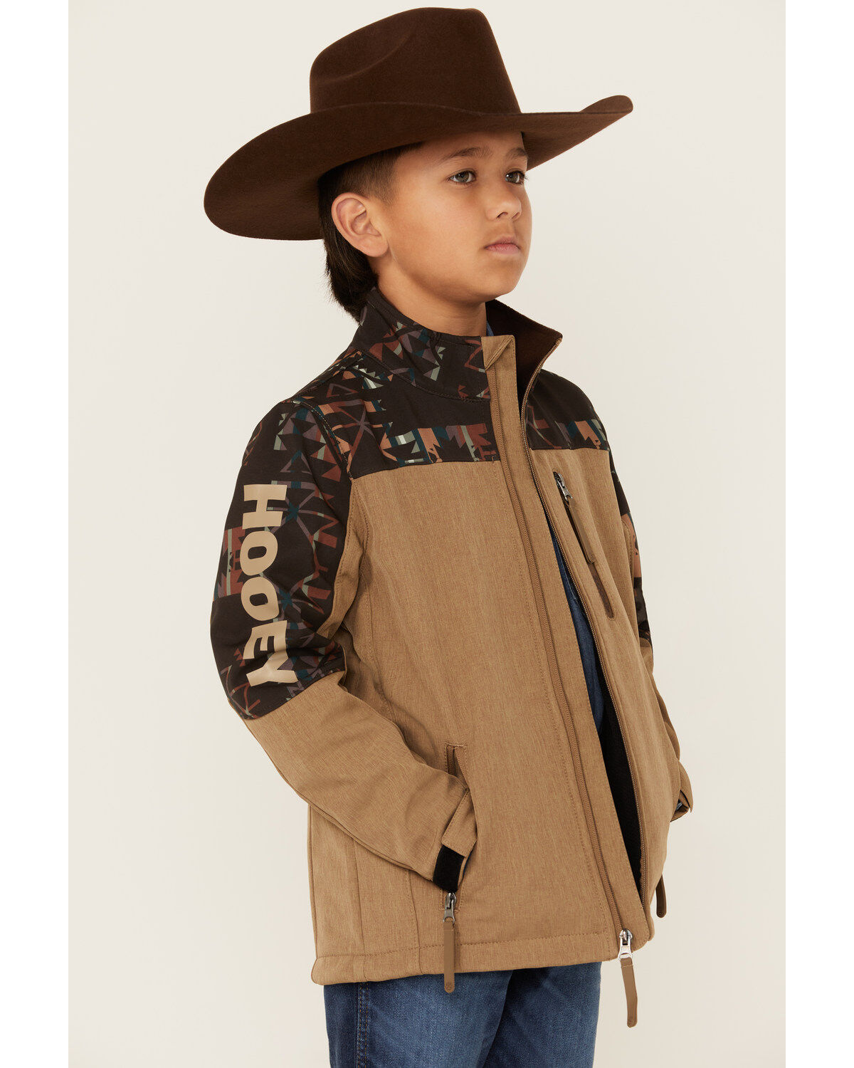 Hooey Boys' Southwestern Print Color Block Softshell Jacket