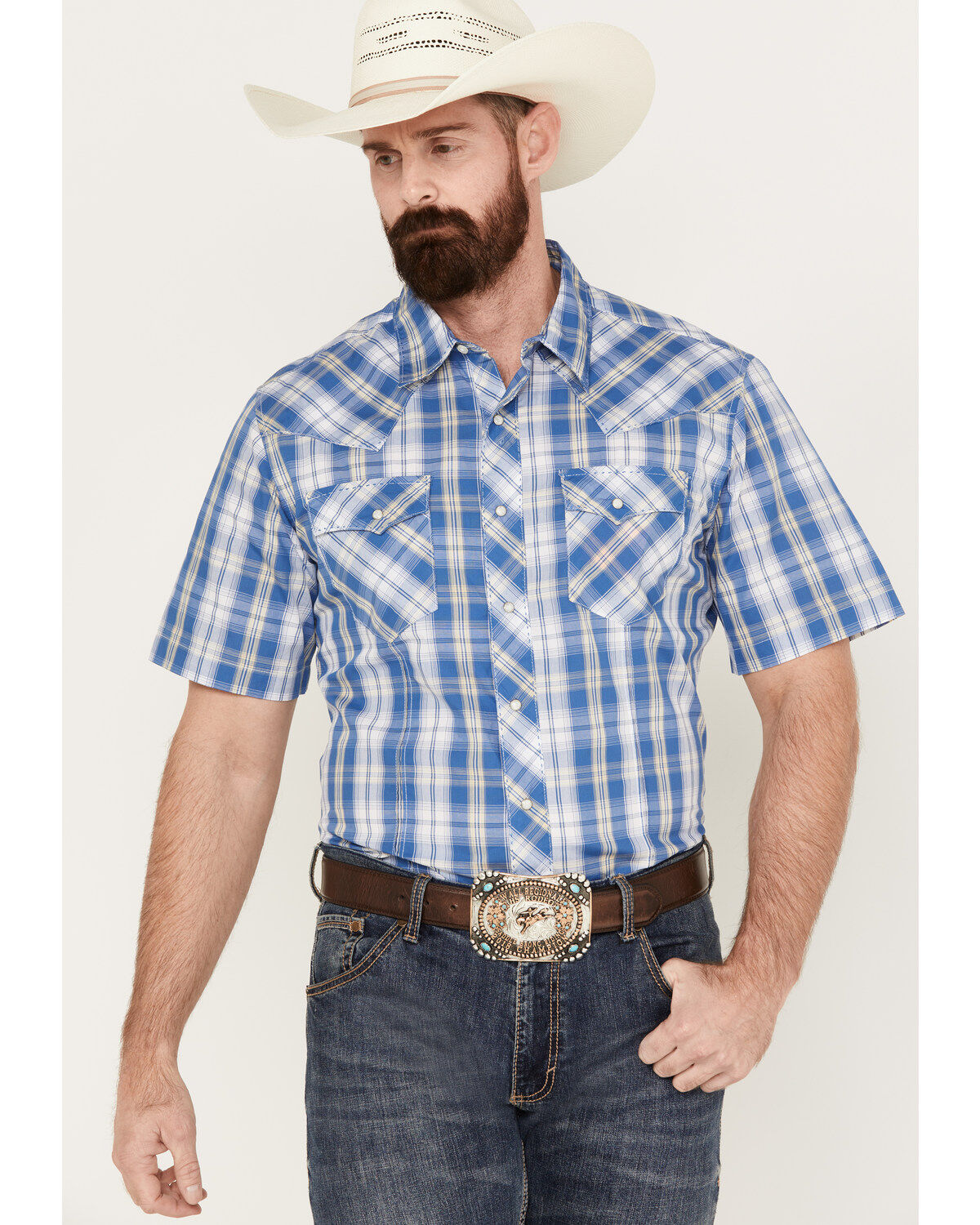 Wrangler Men's Fashion Plaid Print Short Sleeve Snap Western Shirt
