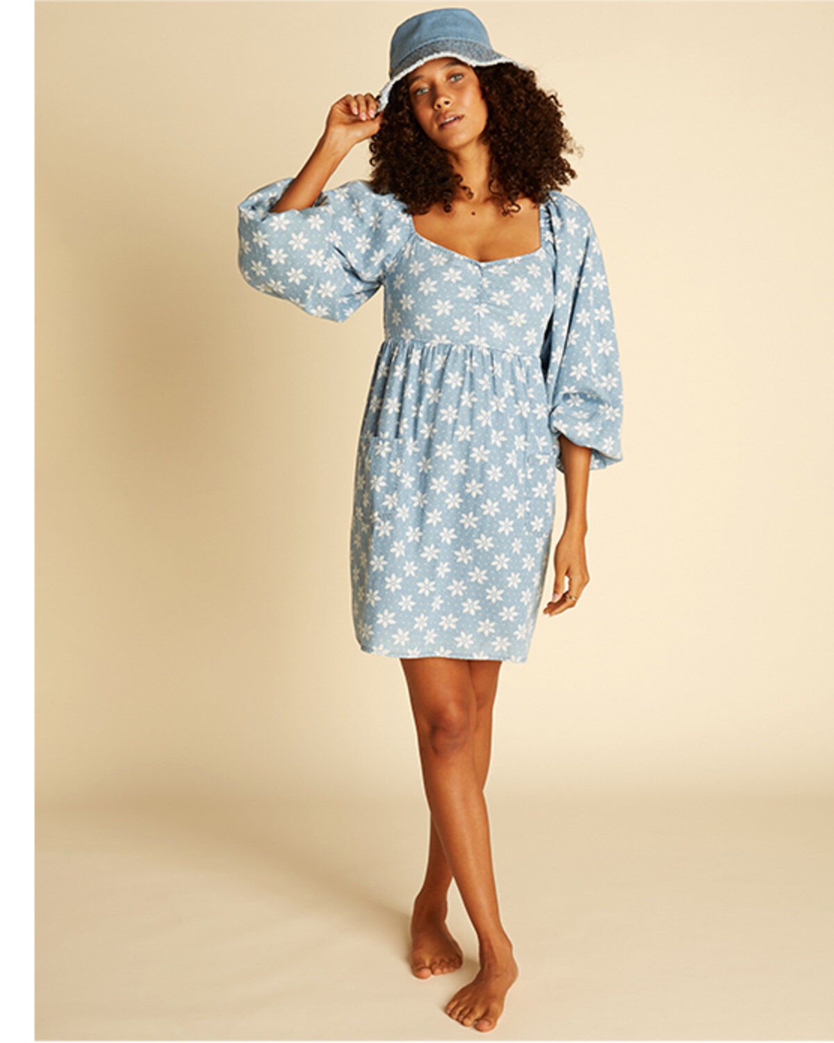 Billabong x Wrangler Women's Just A Dream Floral Print Long Sleeve Denim Mini Dress