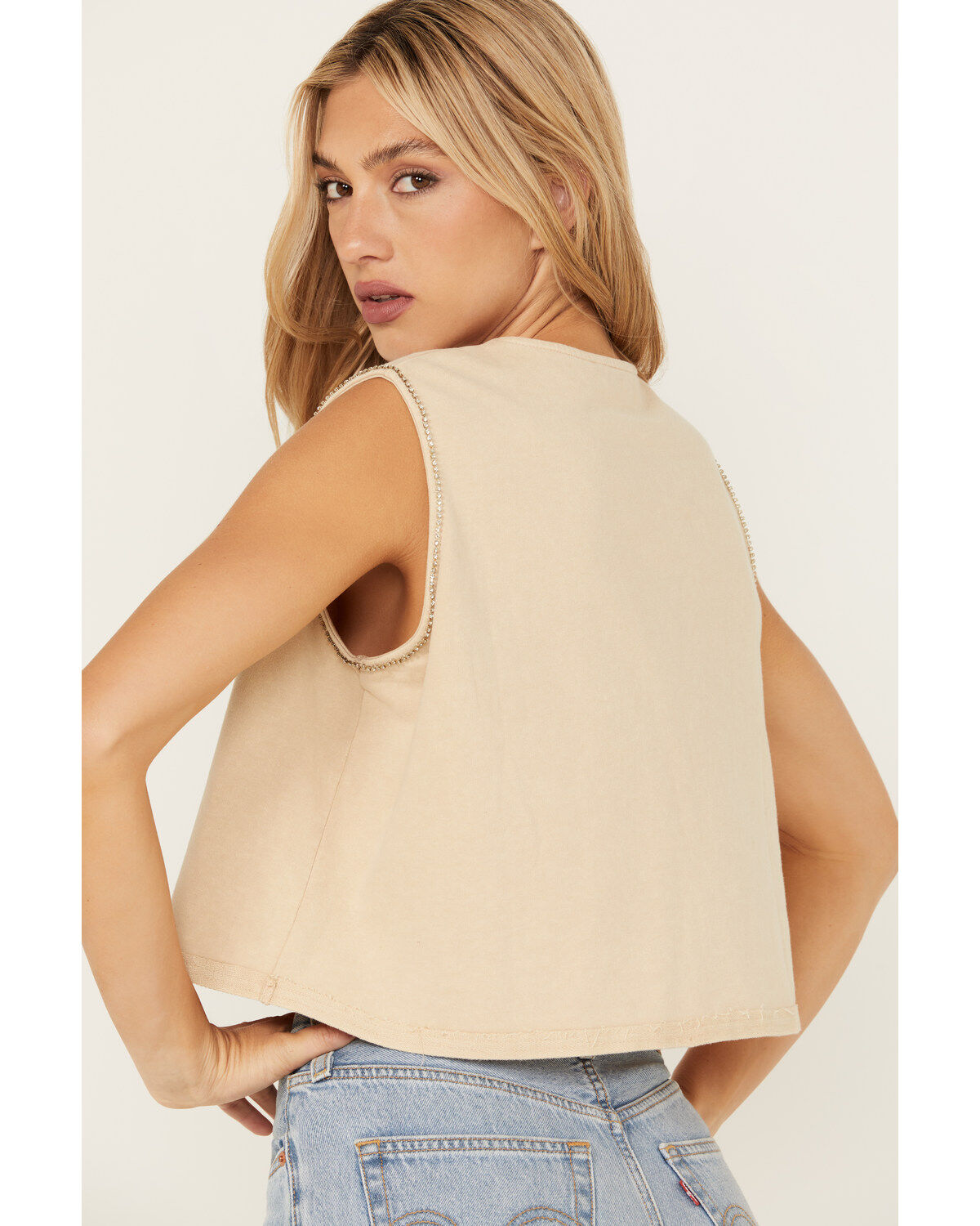 B Blue B Women's Cropped Rhinestone Tank Top