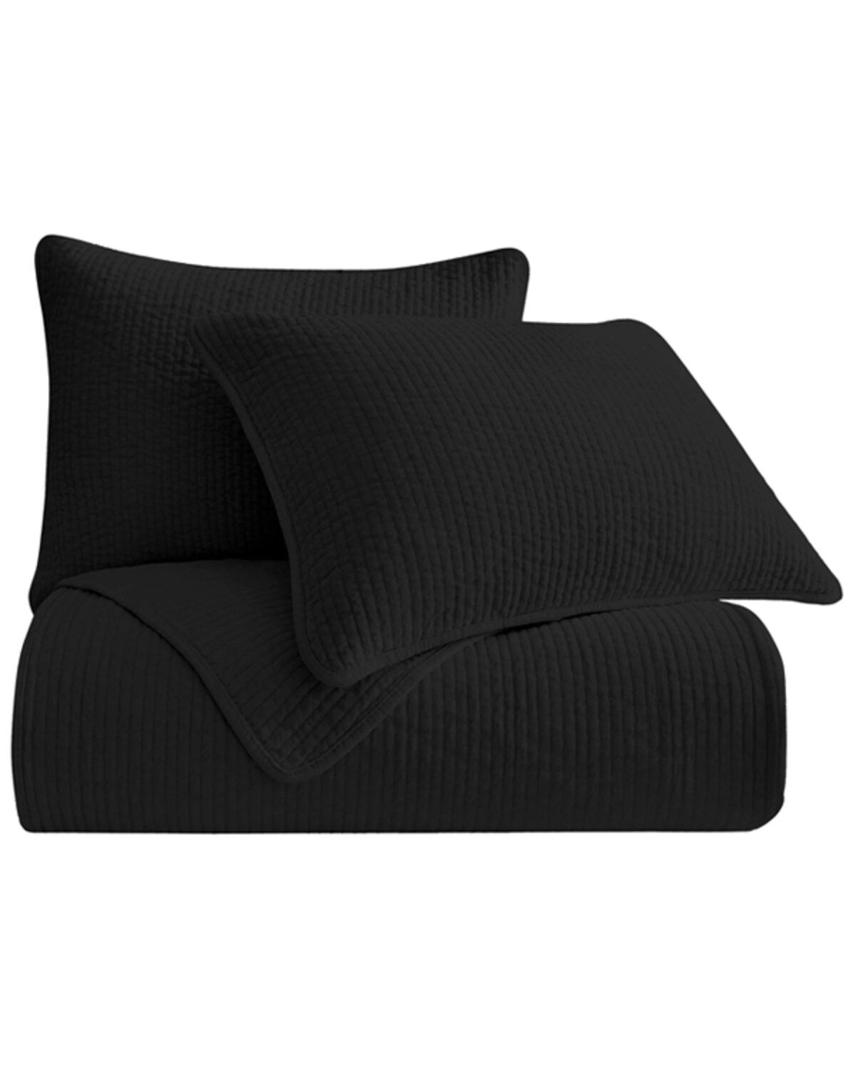HiEnd Accents Black Stonewashed Cotton & Velvet 3-Piece Full/Queen Quilt Set