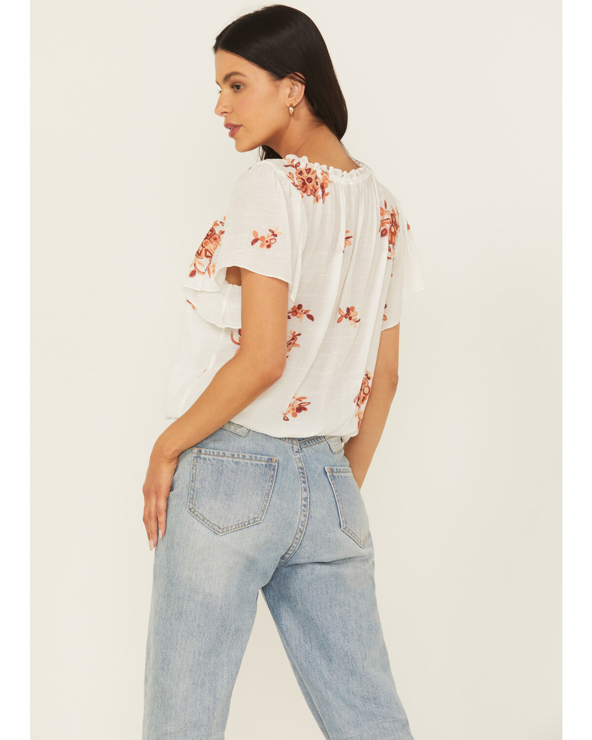 Wild Moss Women's Embroidered Tie-Front Top