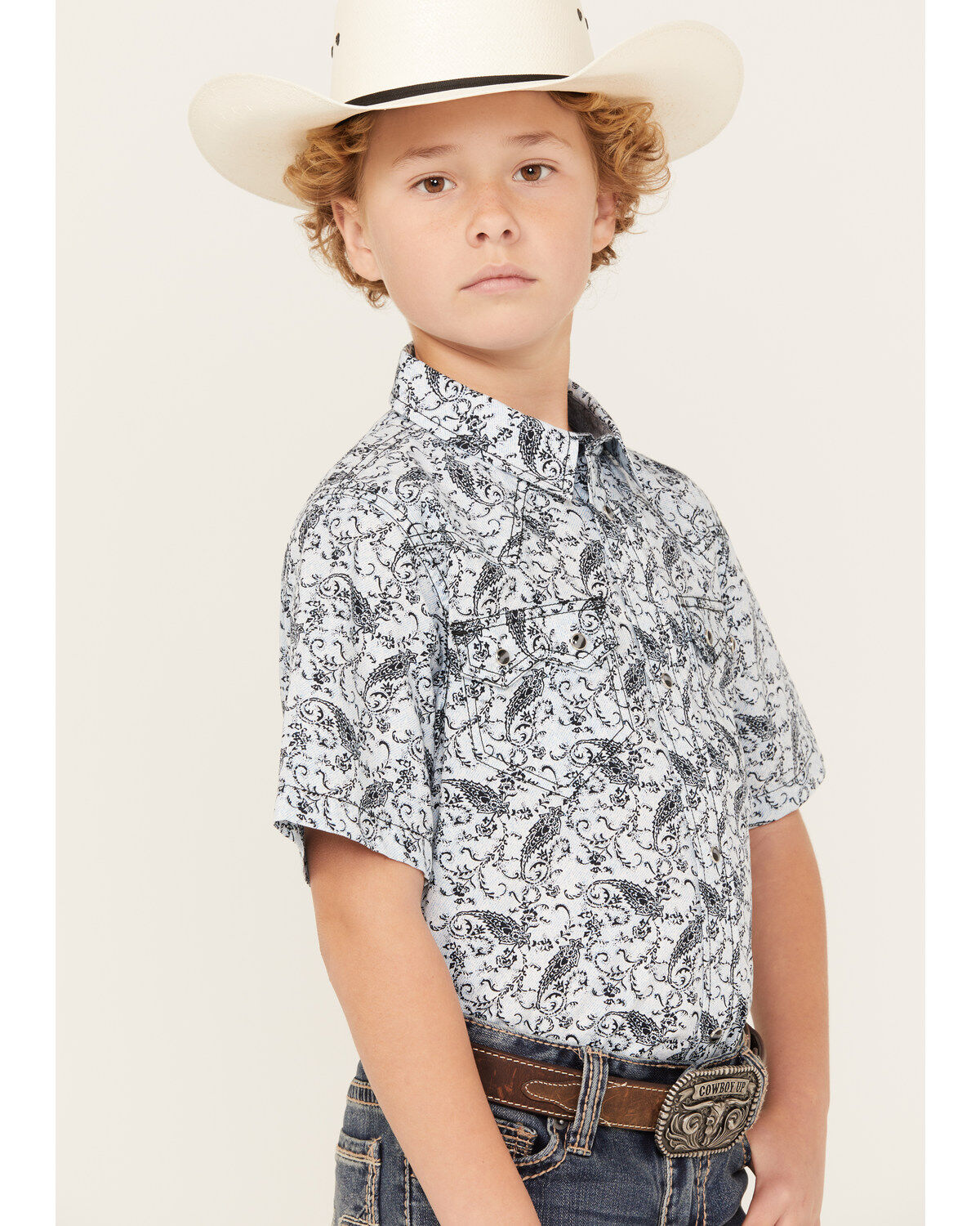 Cody James Boys' Paisley Print Short Sleeve Snap Western Shirt