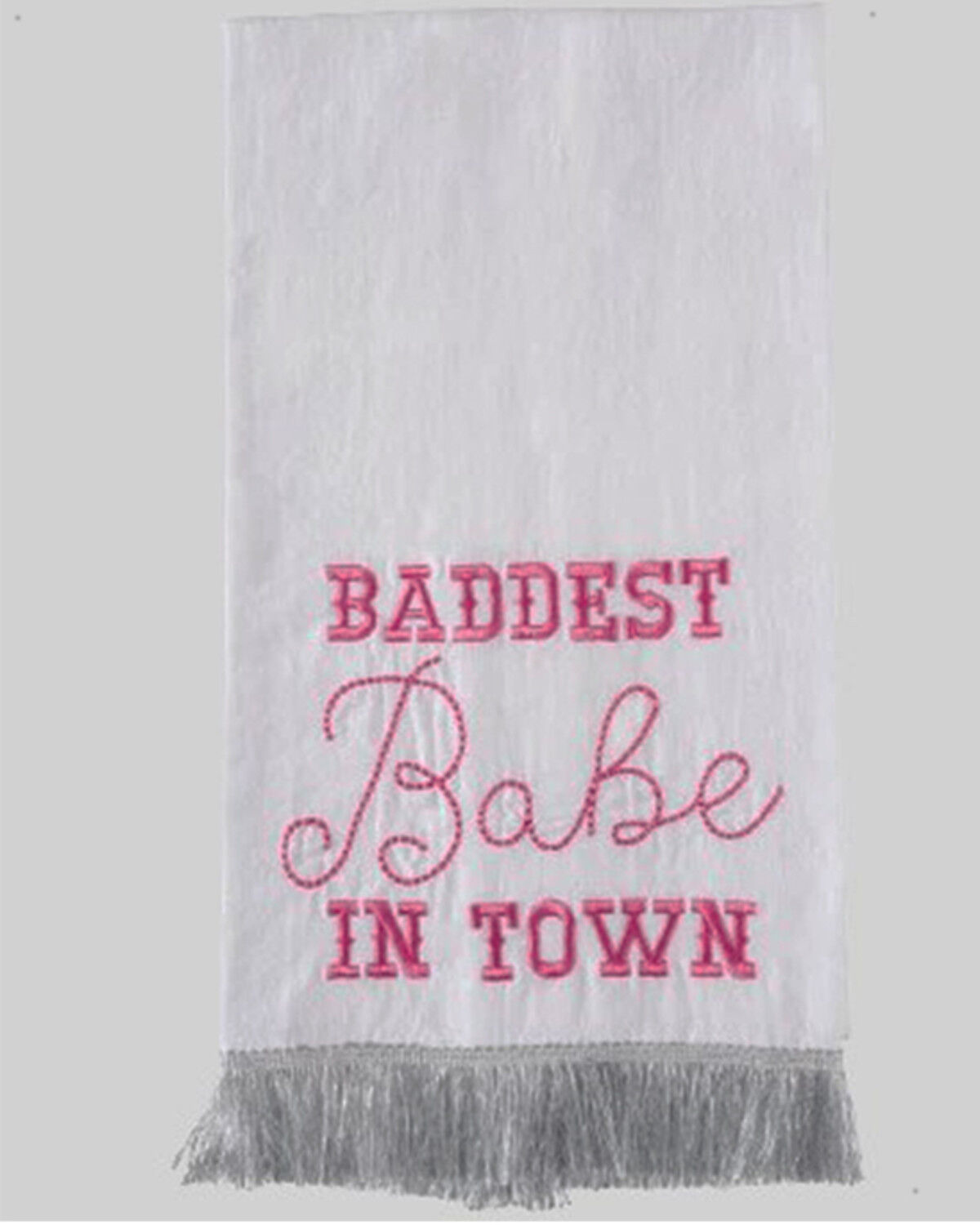 Totalee Gift Women's Baddest Babe in Town Silver Fringe Tea Towel