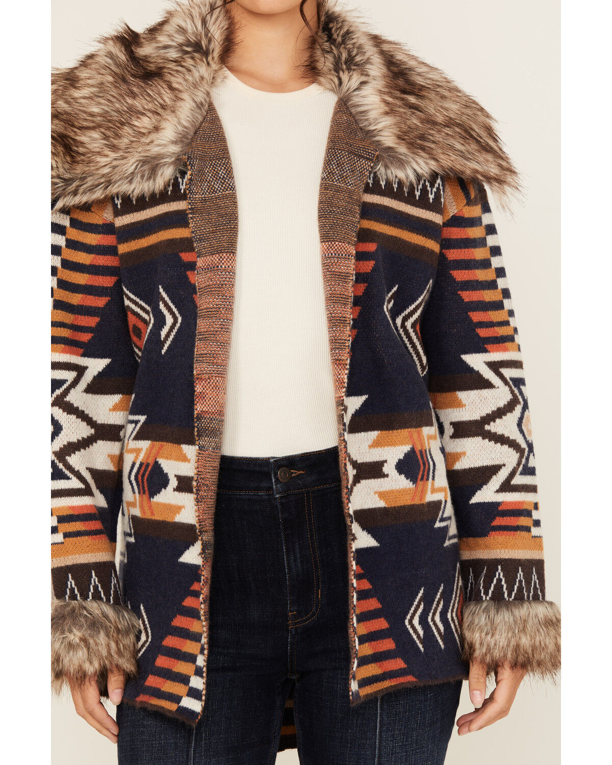 Shyanne Women's Faux Fur Trim Belted Sweater