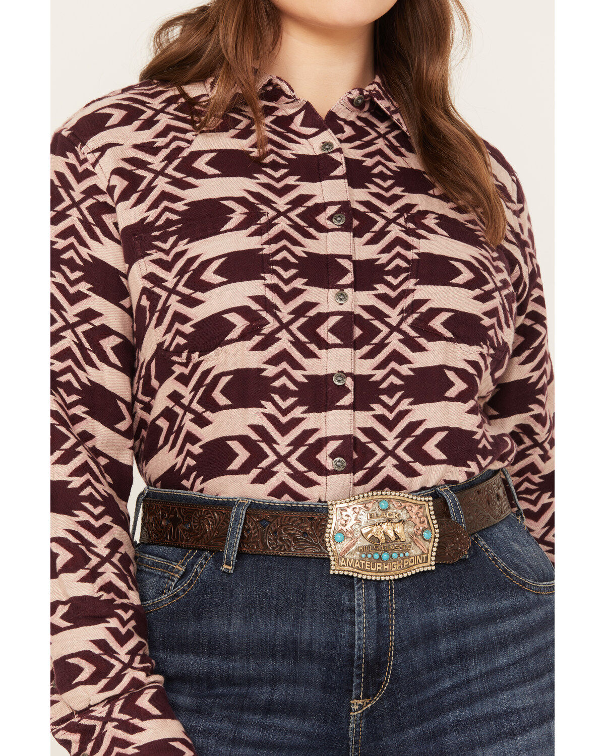 Ariat Women's R.E.A.L. Billie Jean Southwestern Jacquard Print Long Sleeve Button-Down Shirt - Plus