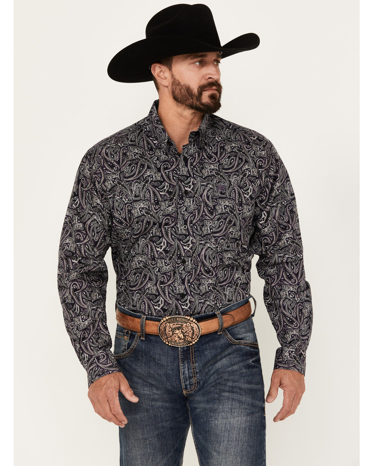 Cinch Men's Paisley Print Long Sleeve Button-Down Western Shirt