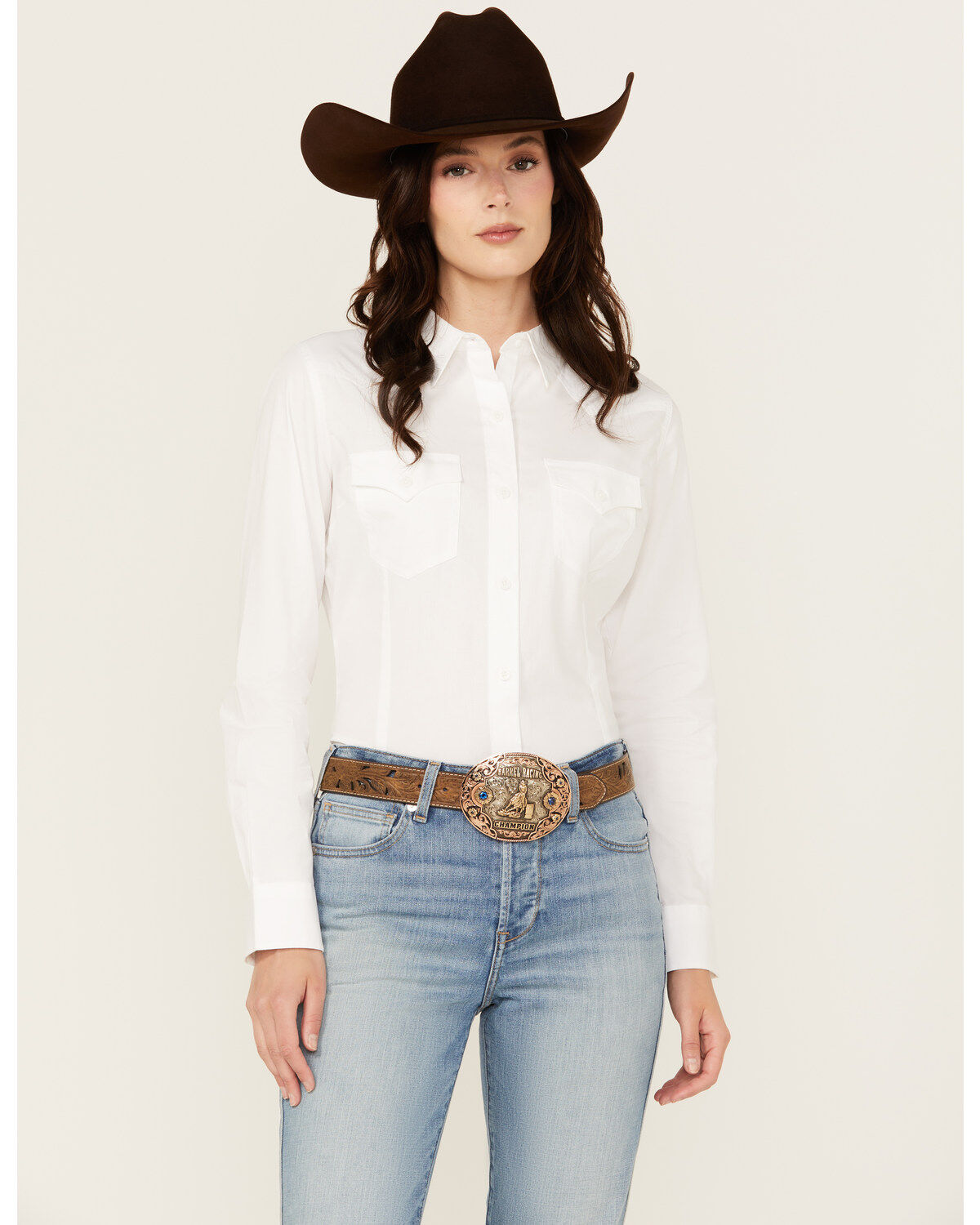 Wrangler Retro Women's Solid Long Sleeve Button-Down Stretch Western Shirt