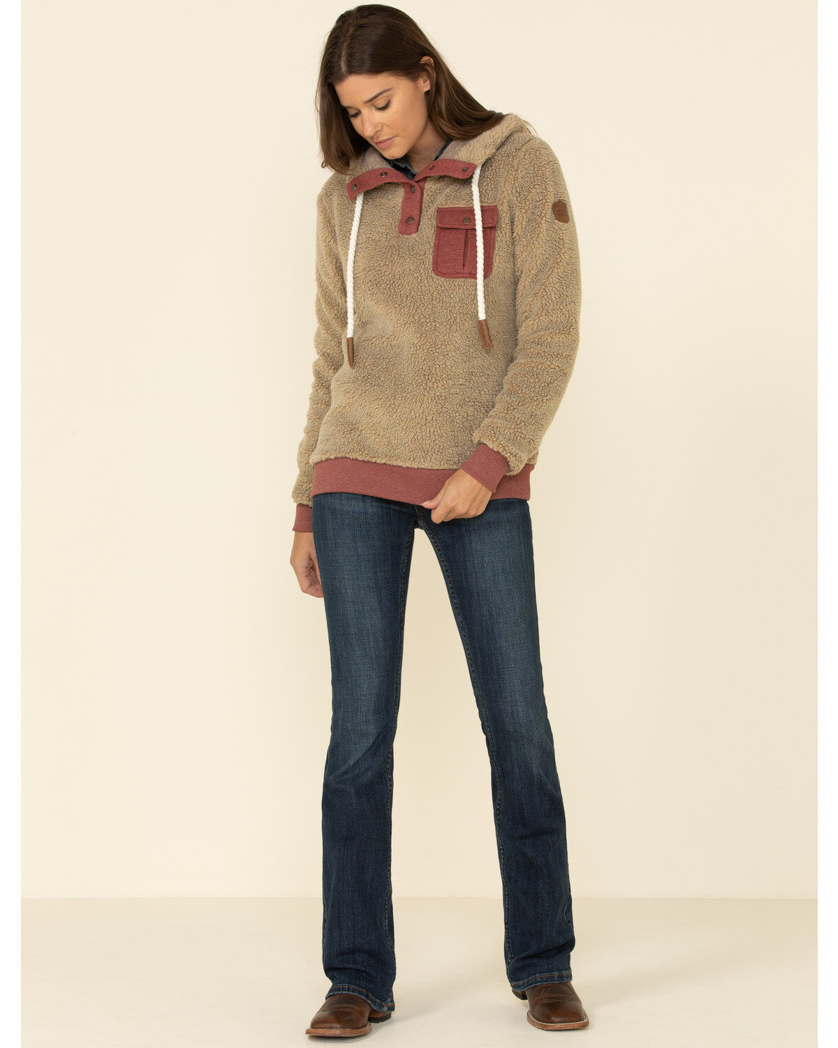 Wanakome Women's Fay Snap Neck Sherpa Hooded Pullover